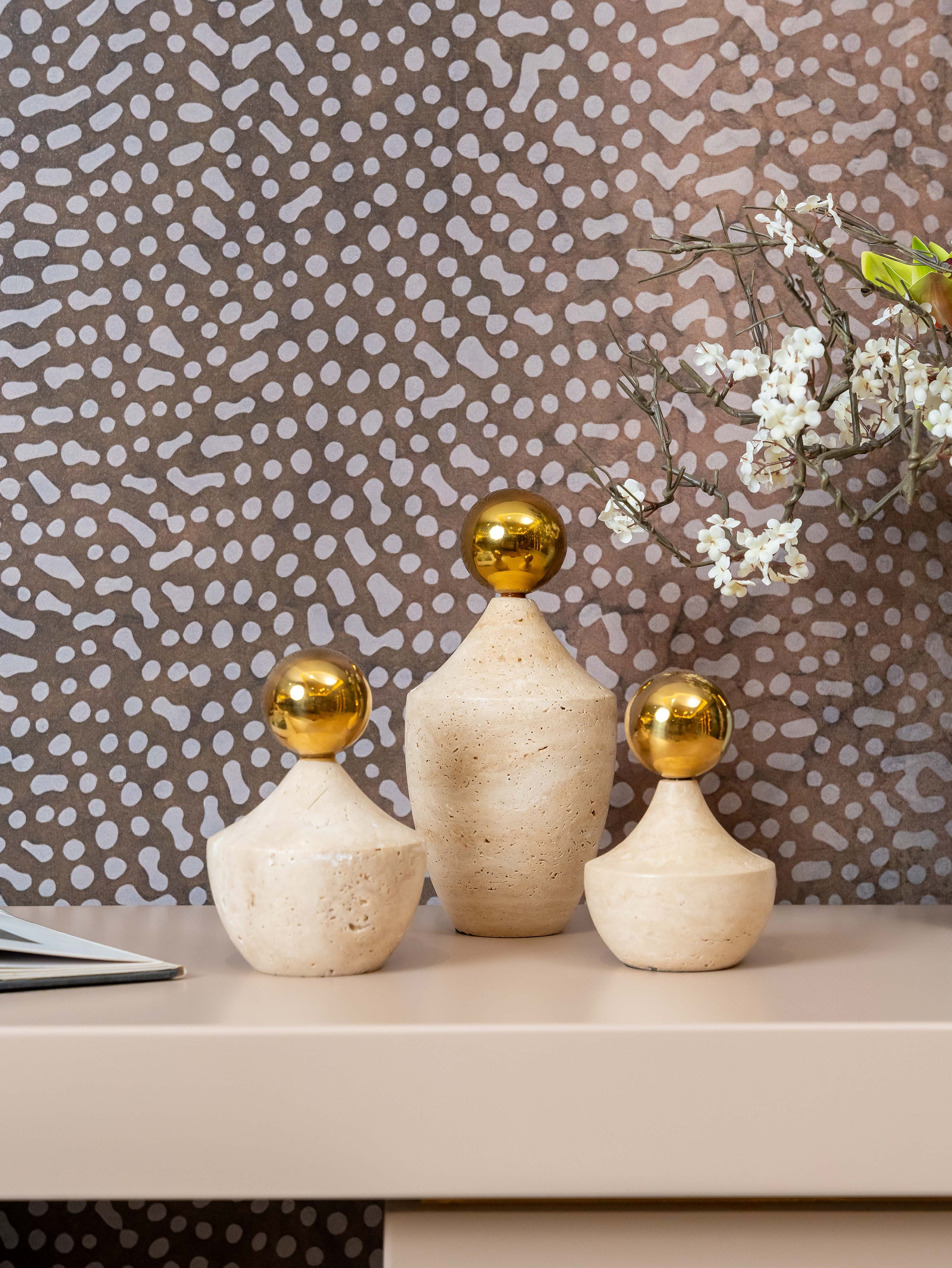 Sienna Trio Decorative Stone & Brass Accent Sculptures
