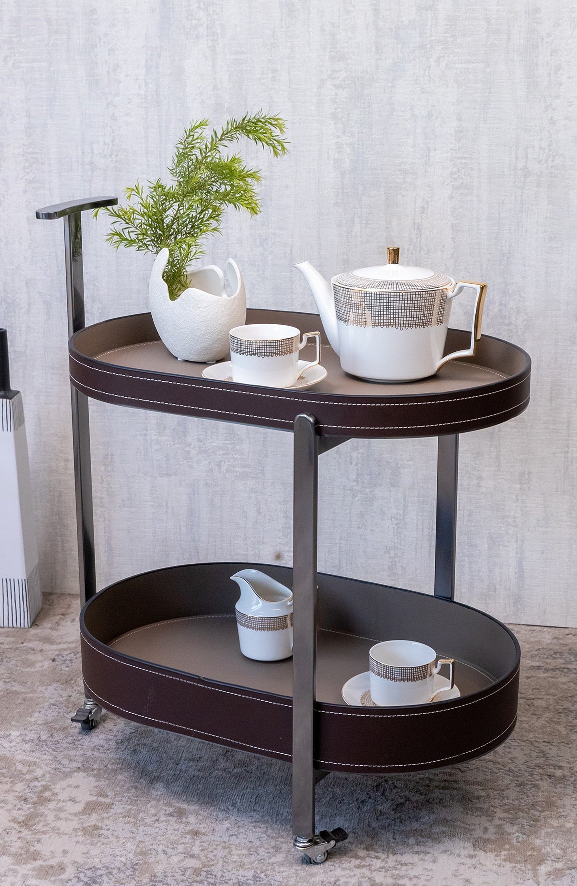 Obule Beige Brown Tray Table Trolley