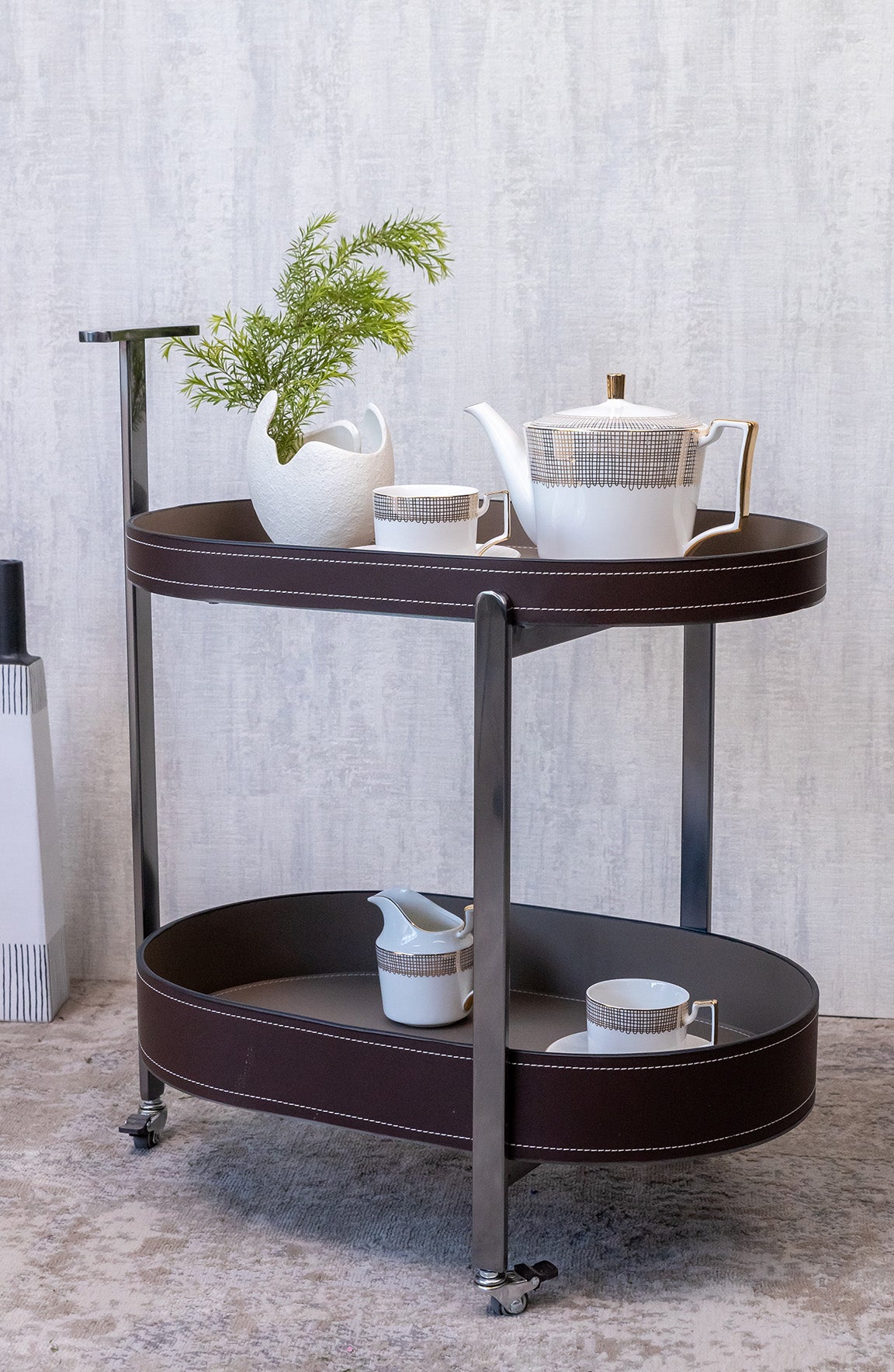 Obule Beige Brown Tray Table Trolley