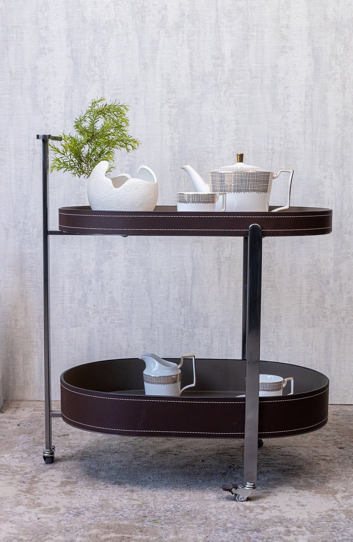 Obule Beige Brown Tray Table Trolley