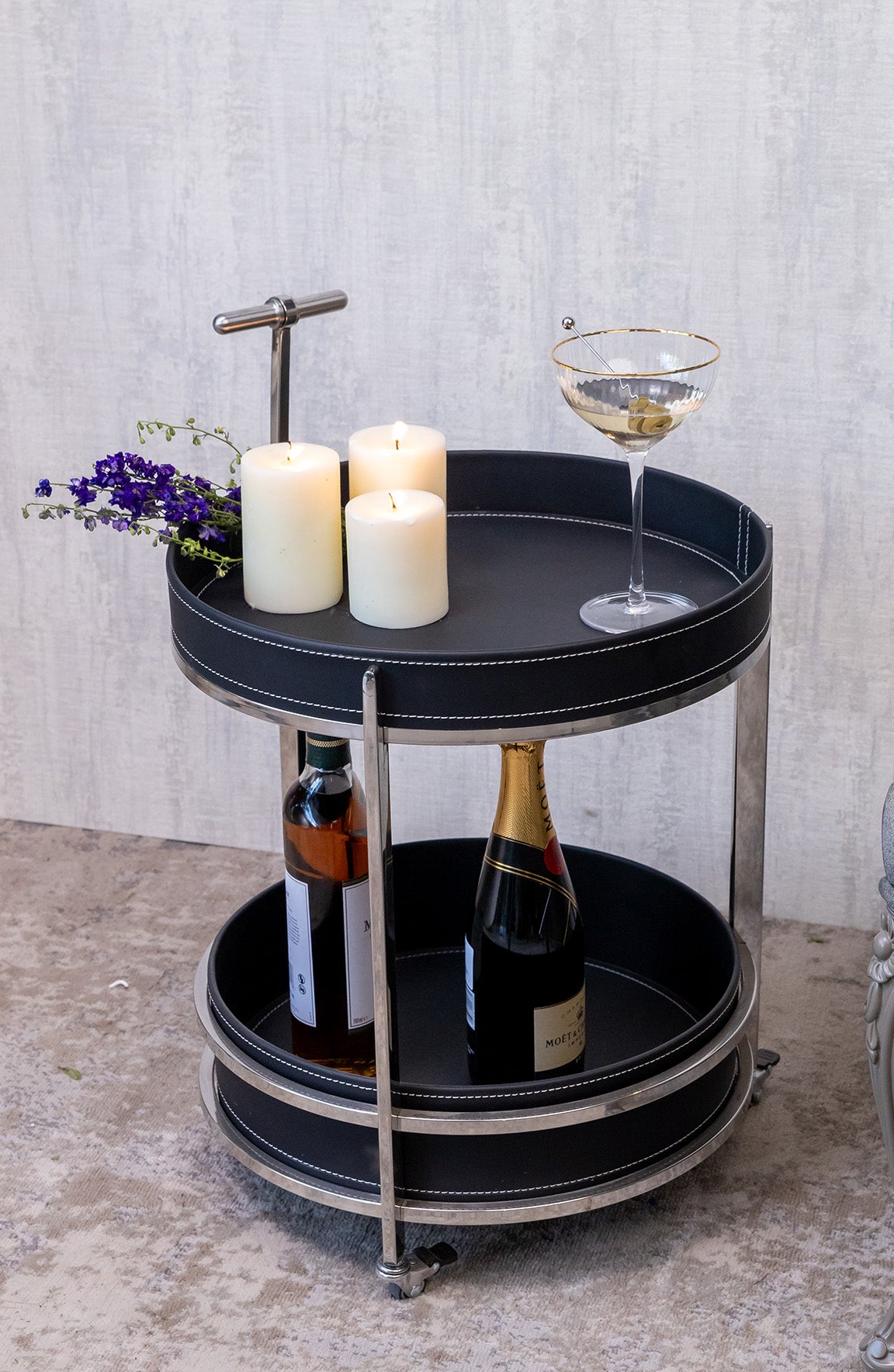 August Black 2 Tier Tray Table Trolley
