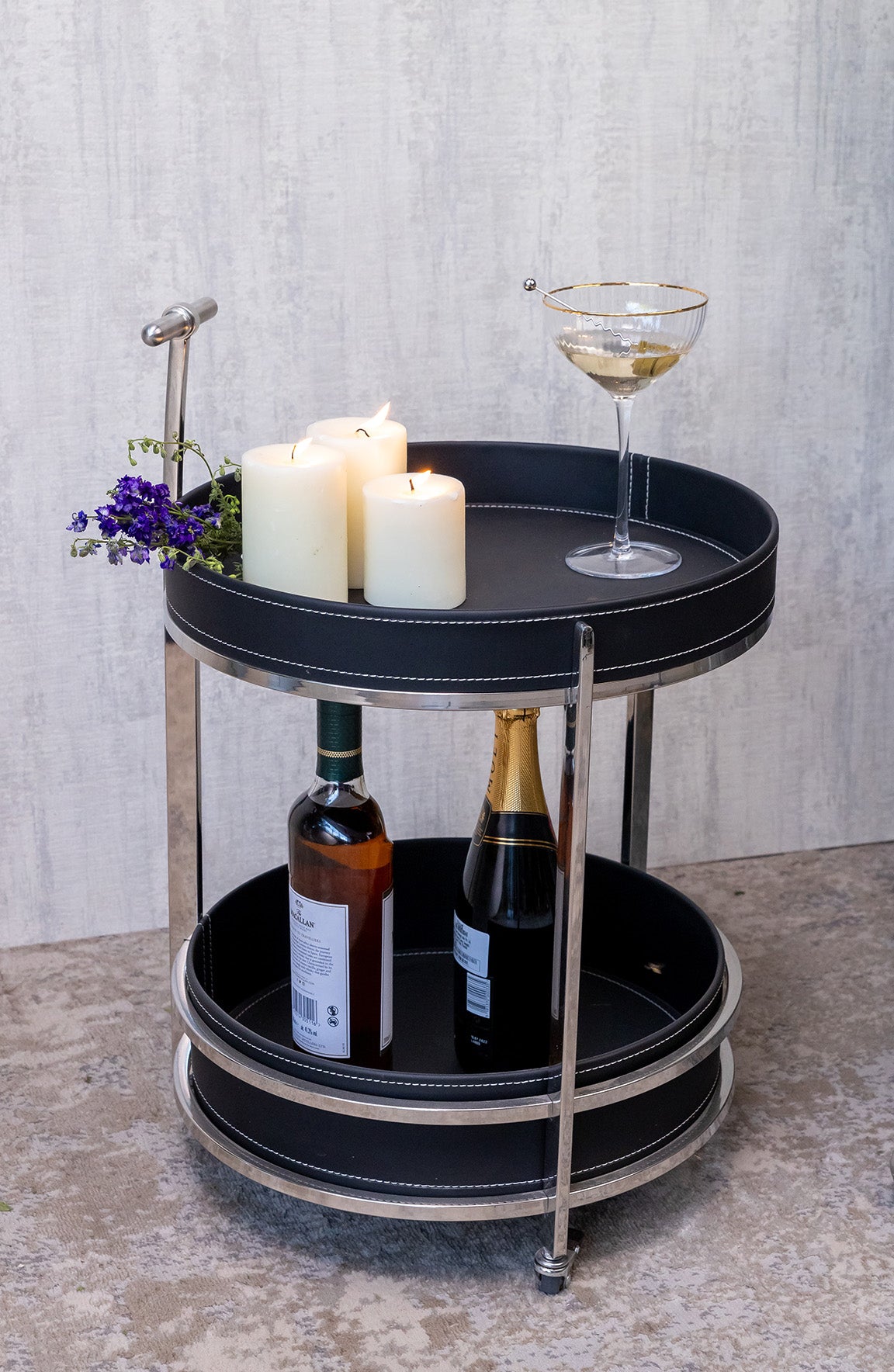 August Black 2 Tier Tray Table Trolley