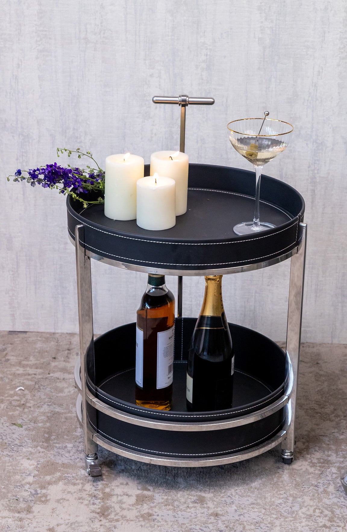 August Black 2 Tier Tray Table Trolley