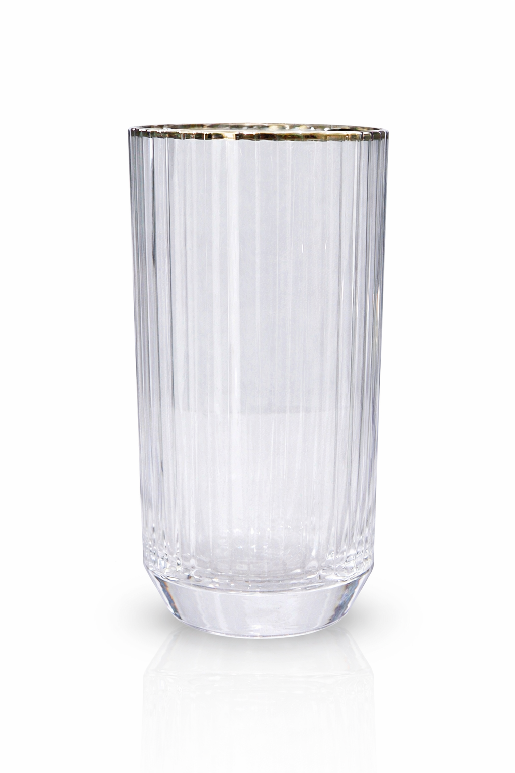 Blair High Ball Gold Rim Clear Ribbed Drinking Glass Set Of 6