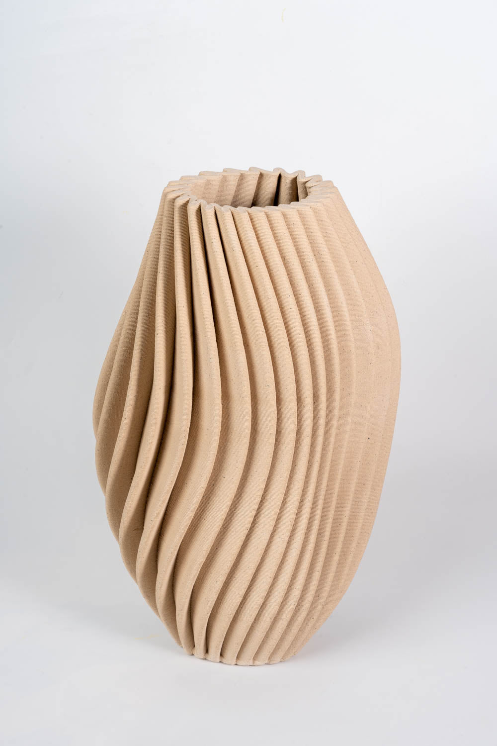 Helical Drift Beige Pleated Ceramic Vase