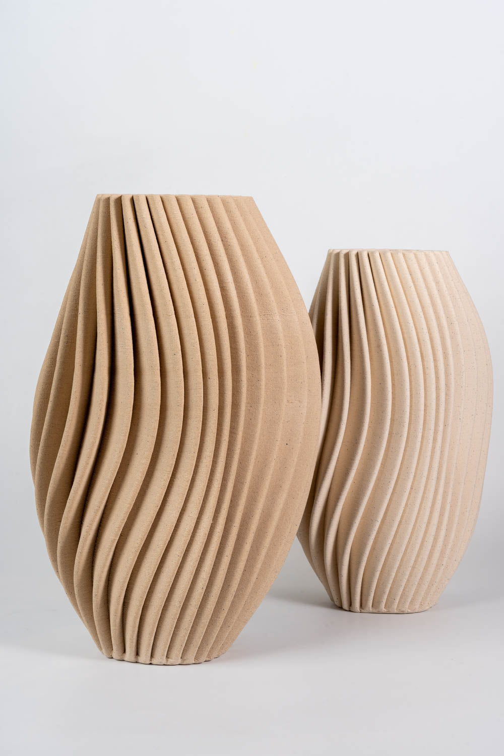 Helical Drift Beige Pleated Ceramic Vase