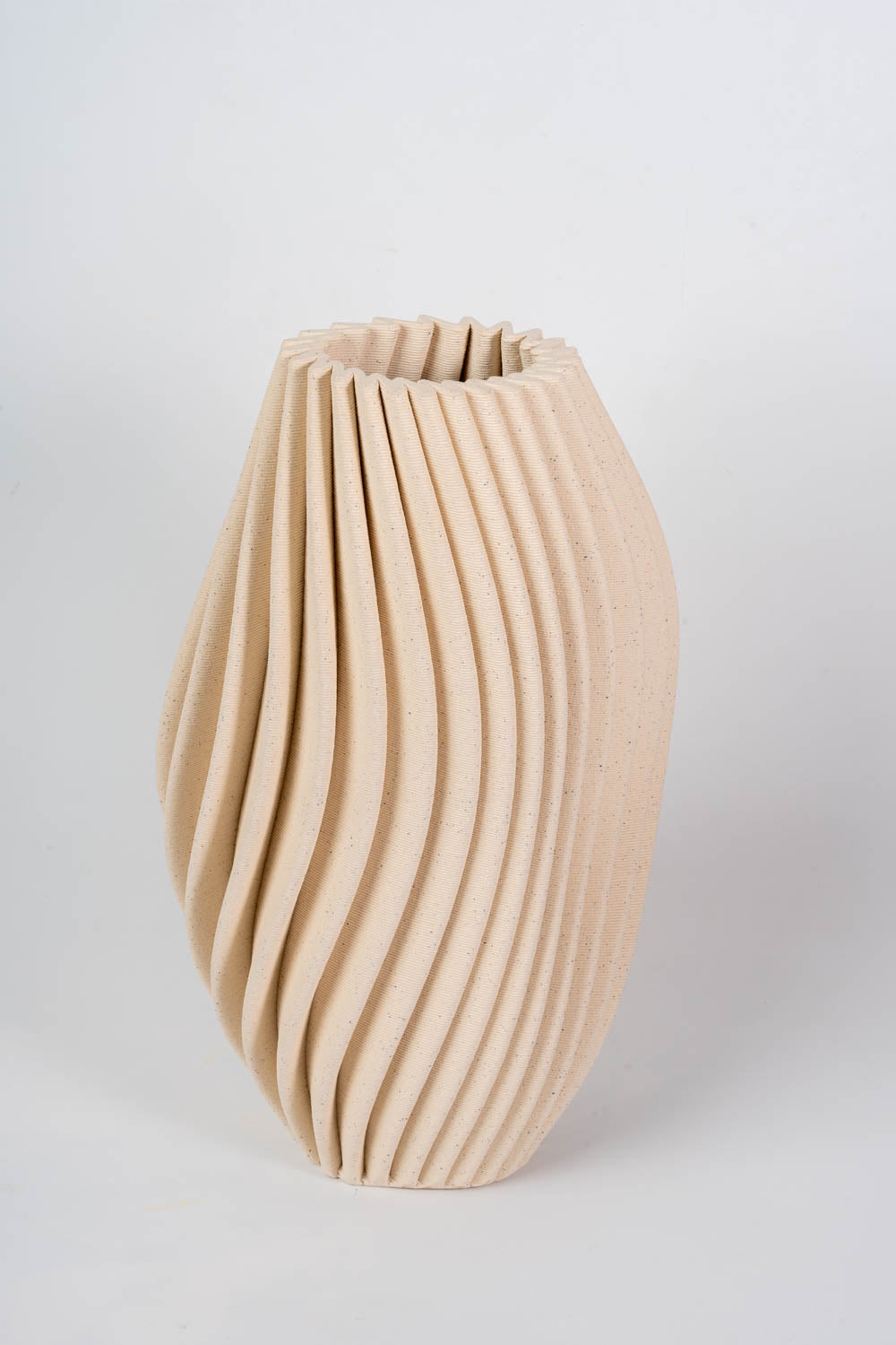 Helical Drift Beige Pleated Ceramic Vase