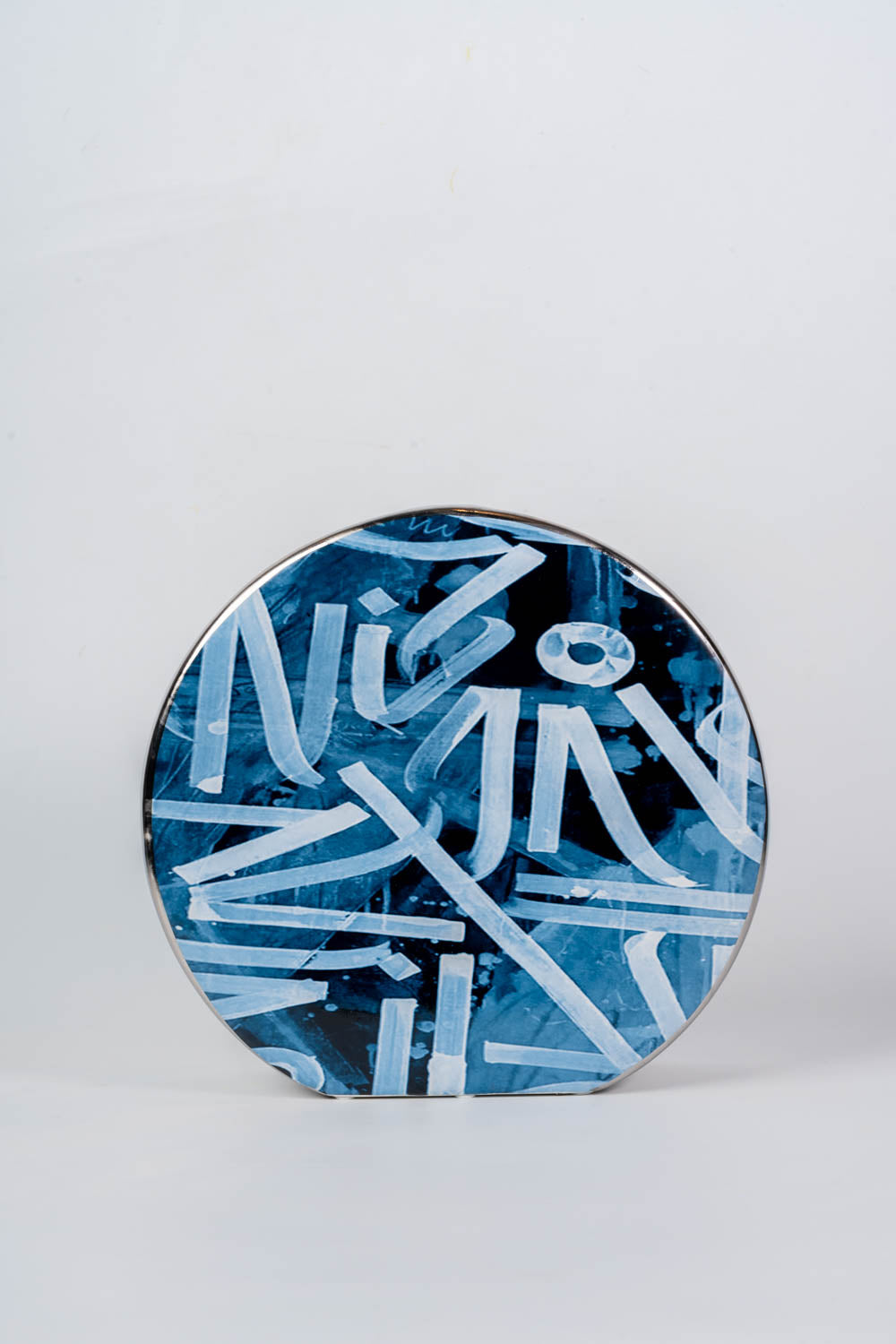 Azure Indigo Script Vase Round