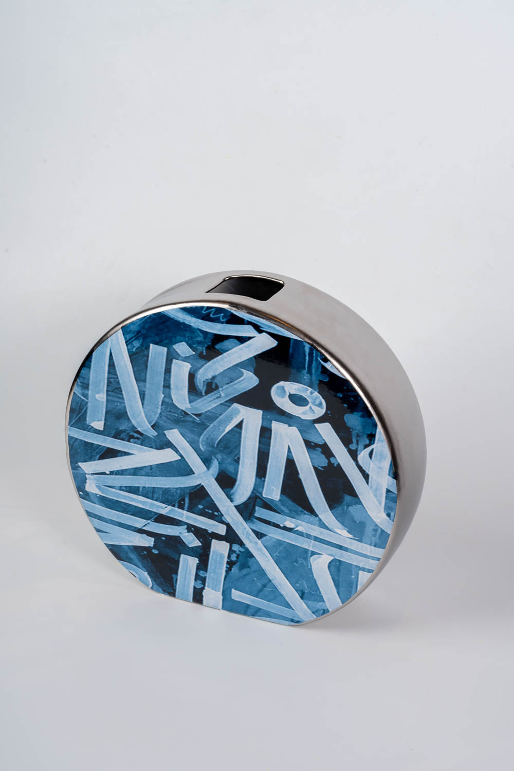 Azure Indigo Script Vase Round