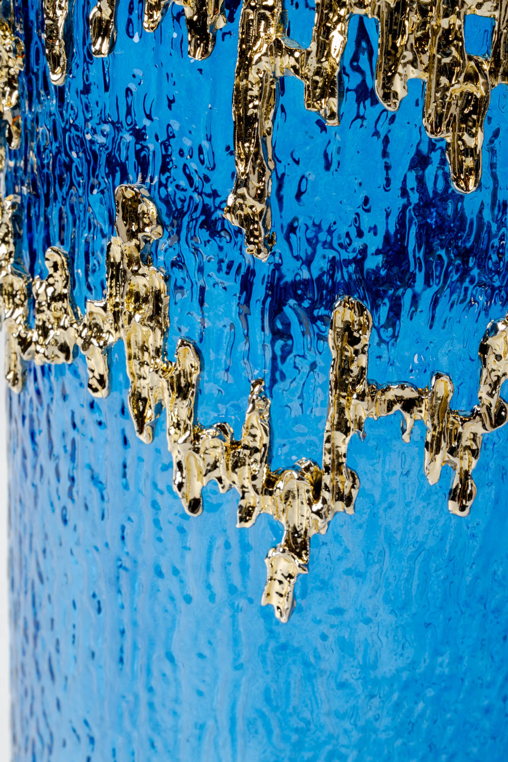 Azure Gold-Drip Textured Glass Vase