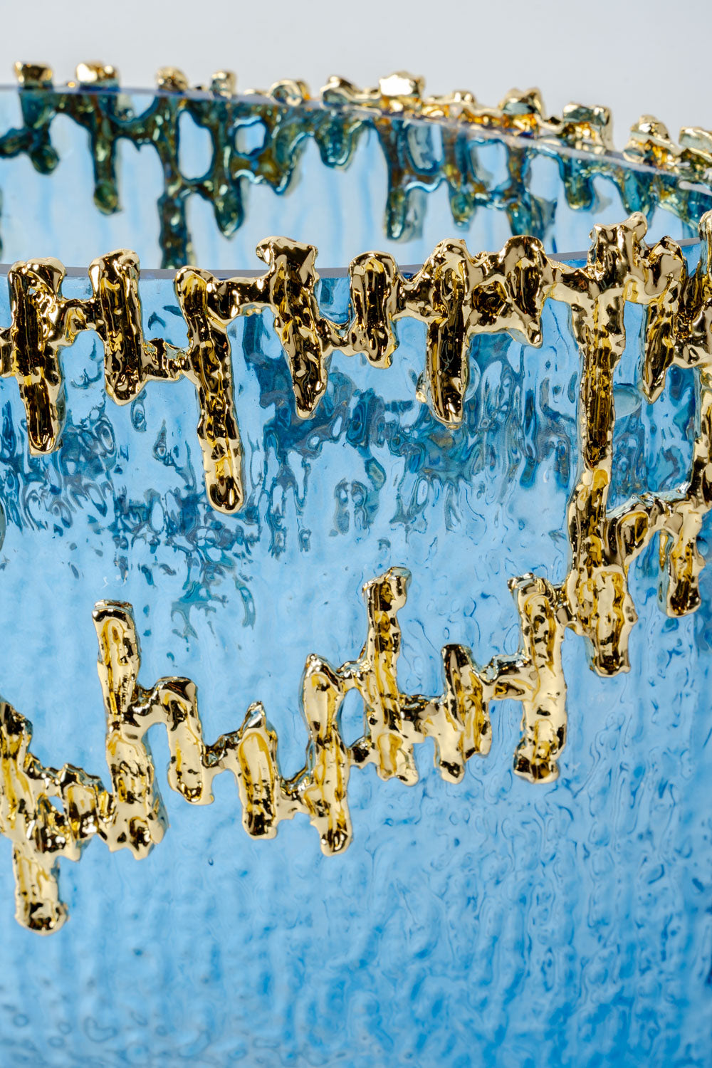 Azure Gold-Drip Textured Glass Vase