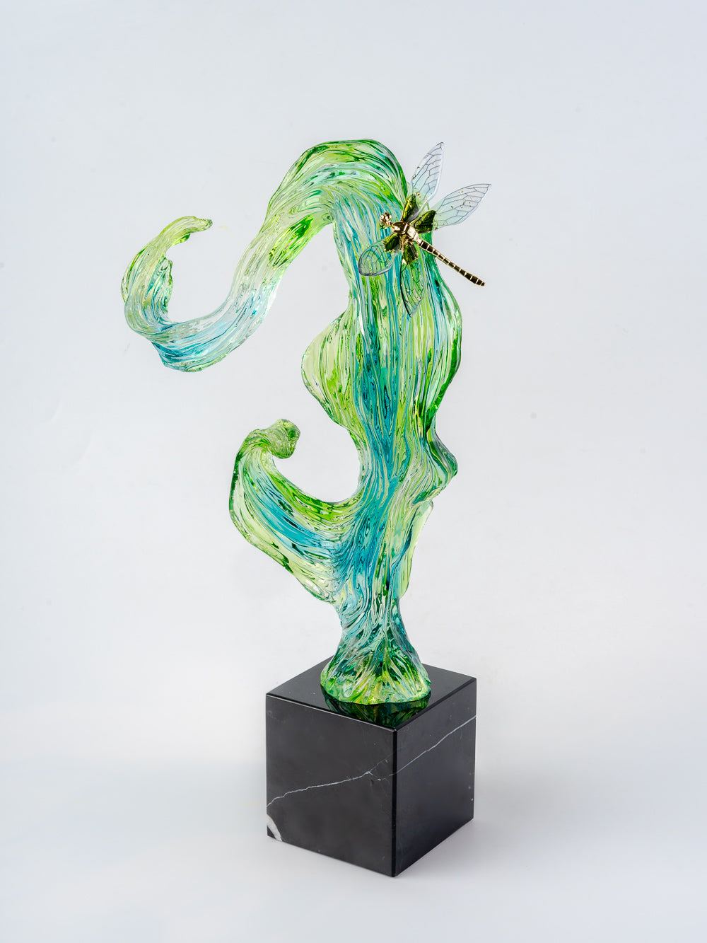 VERDANT DRIFT SCULPTURE WITH DRAGONFLY ACCENT TALL