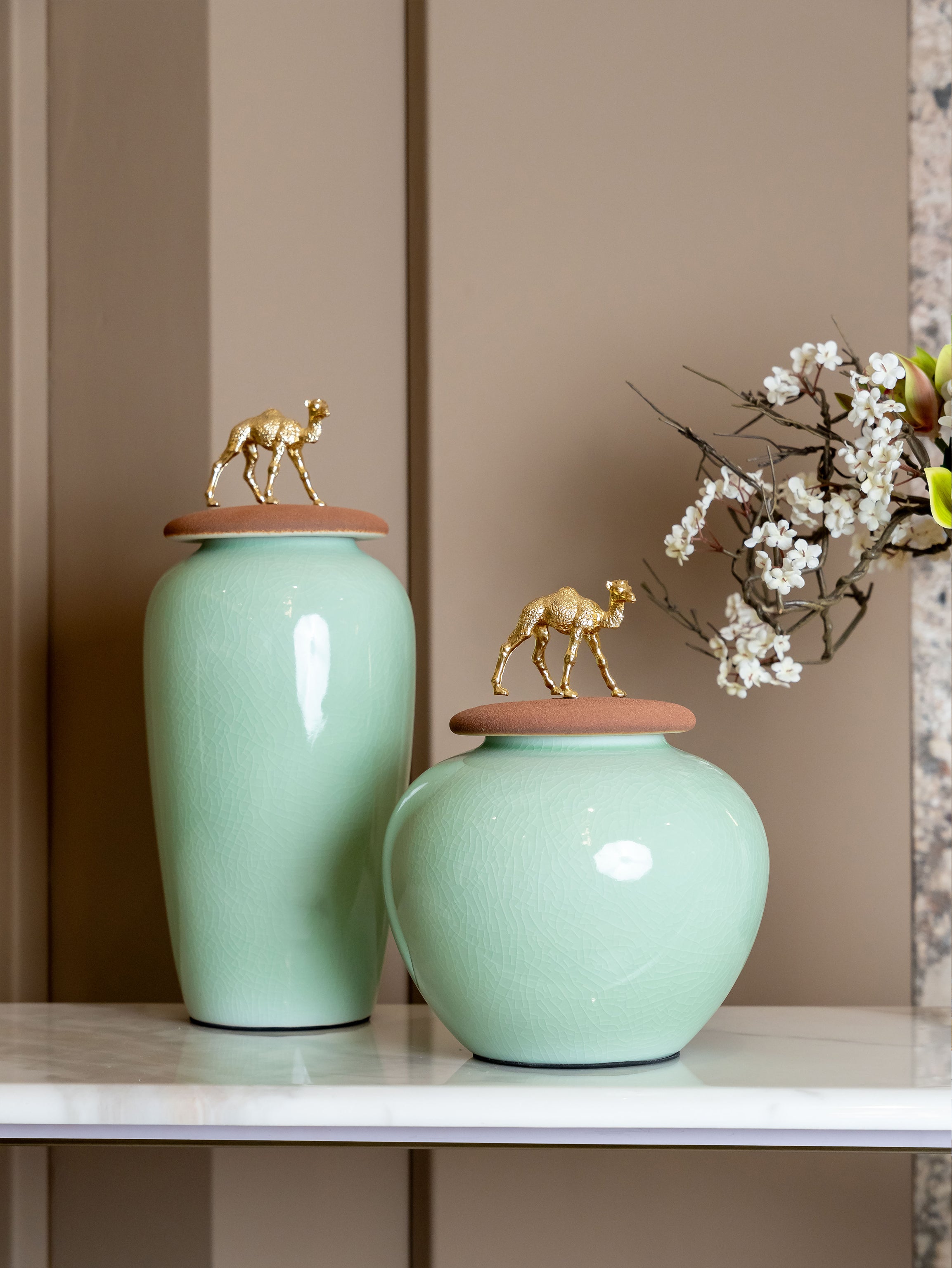 Desert Luxe Ceramic Jar Set with Camel Lid Accent