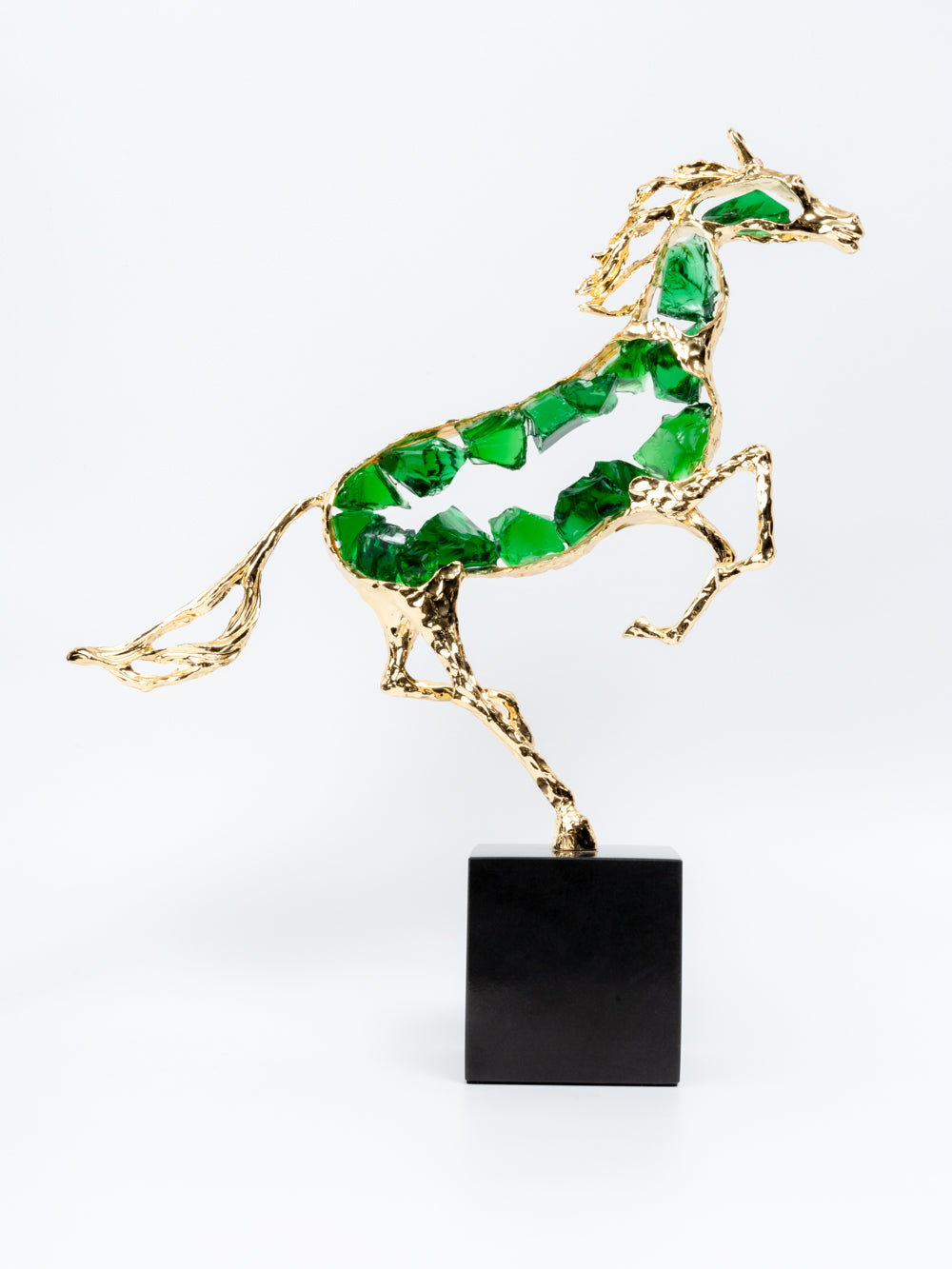 Equinox Emerald Horse Sculpture on Black Pedestal