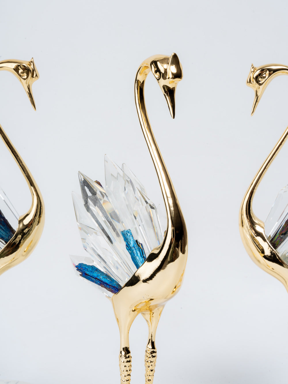Aurora Trio of Crystal Tail Gold Swan Sculptures