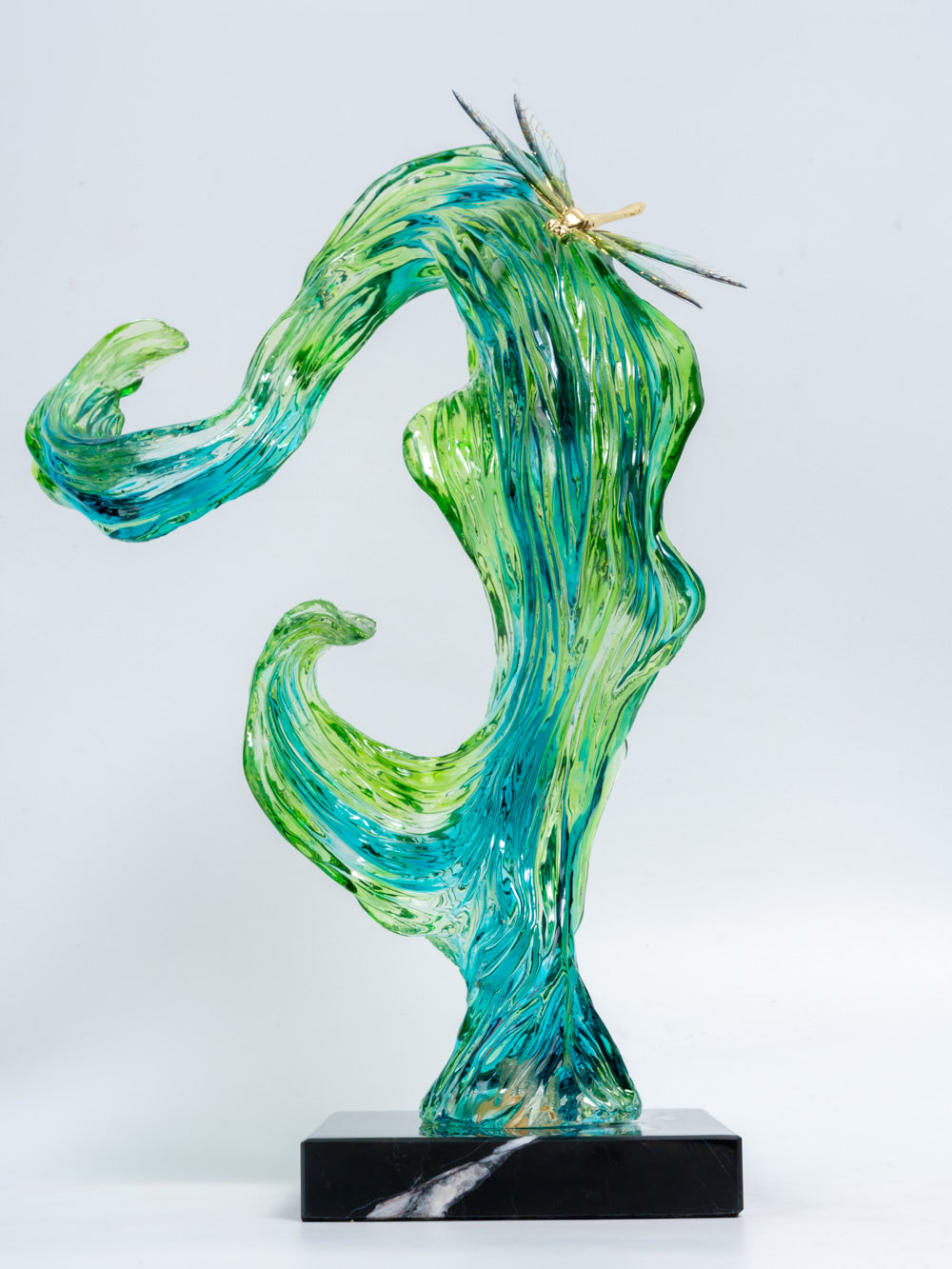 Verdant Drift Sculpture with Dragonfly Accent