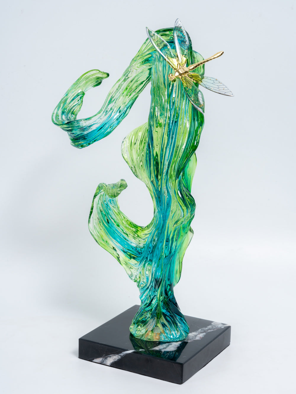 Verdant Drift Sculpture with Dragonfly Accent