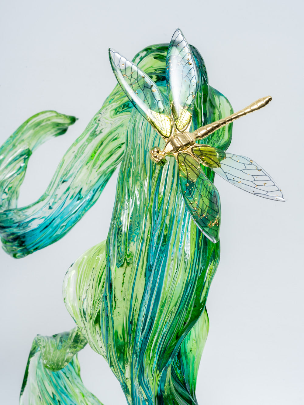 Verdant Drift Sculpture with Dragonfly Accent