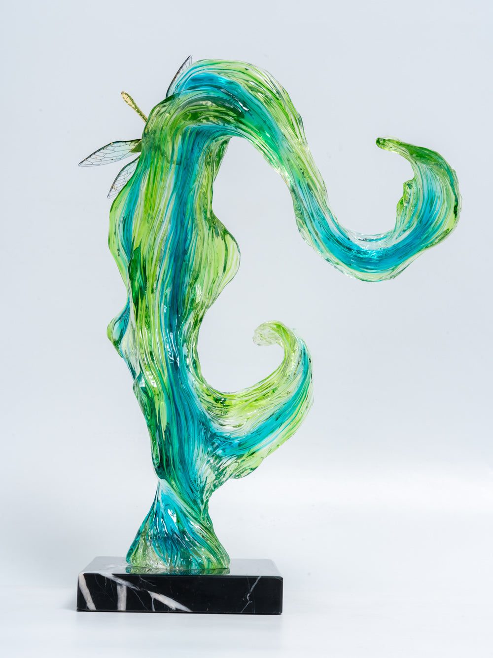 Verdant Drift Sculpture with Dragonfly Accent