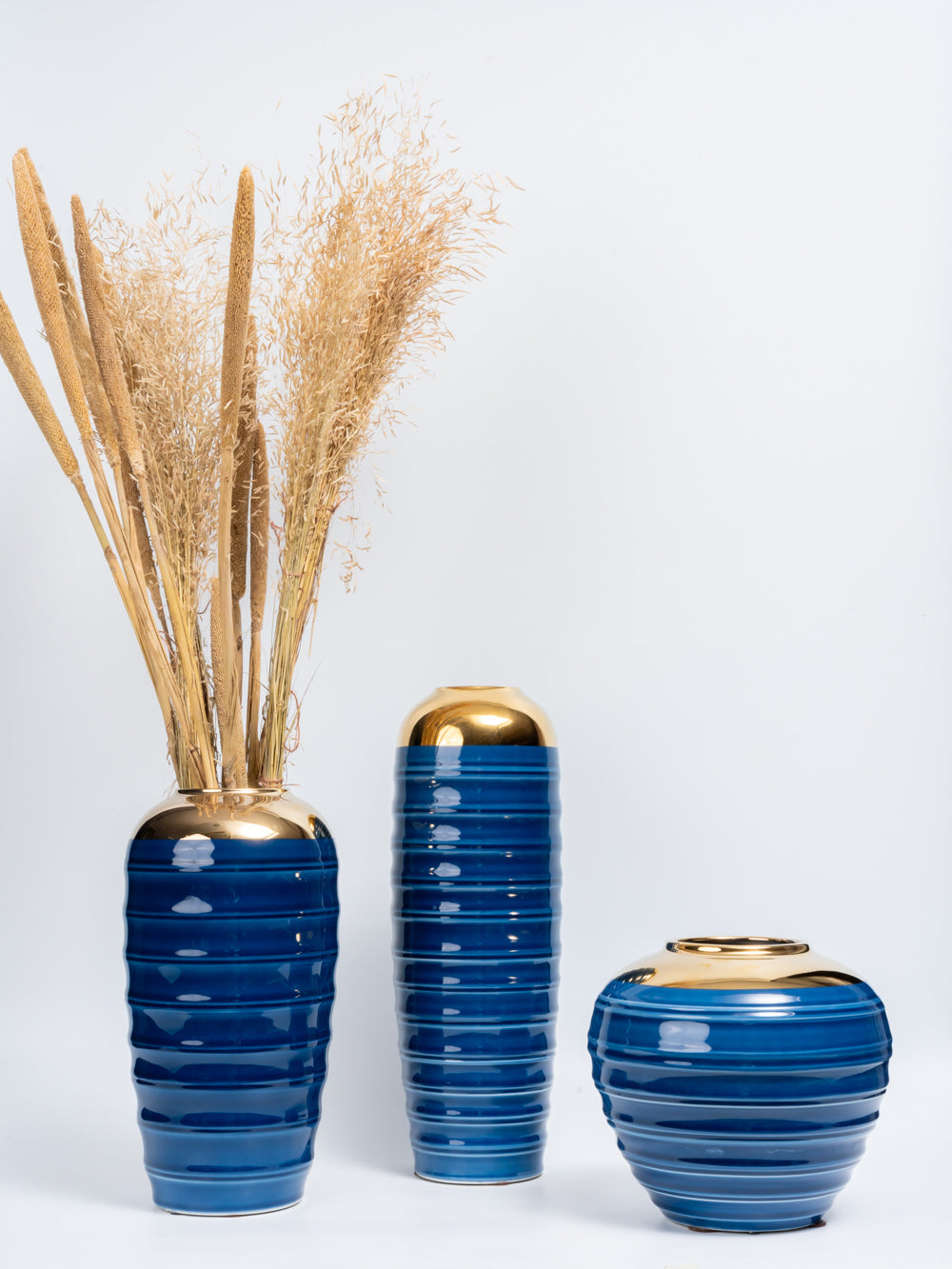 Midnight Aurora Blue Ceramic Vase Set