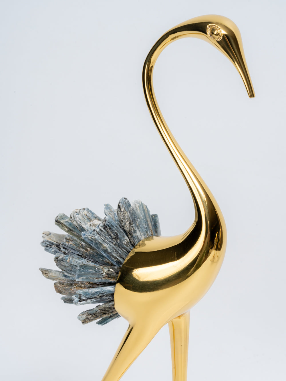 Luxe Golden Crane with Blue Crystal Tail Sculpture