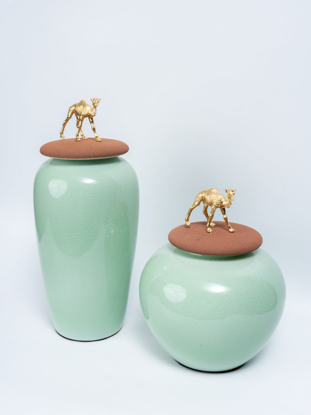 Desert Luxe Ceramic Jar Set with Camel Lid Accent