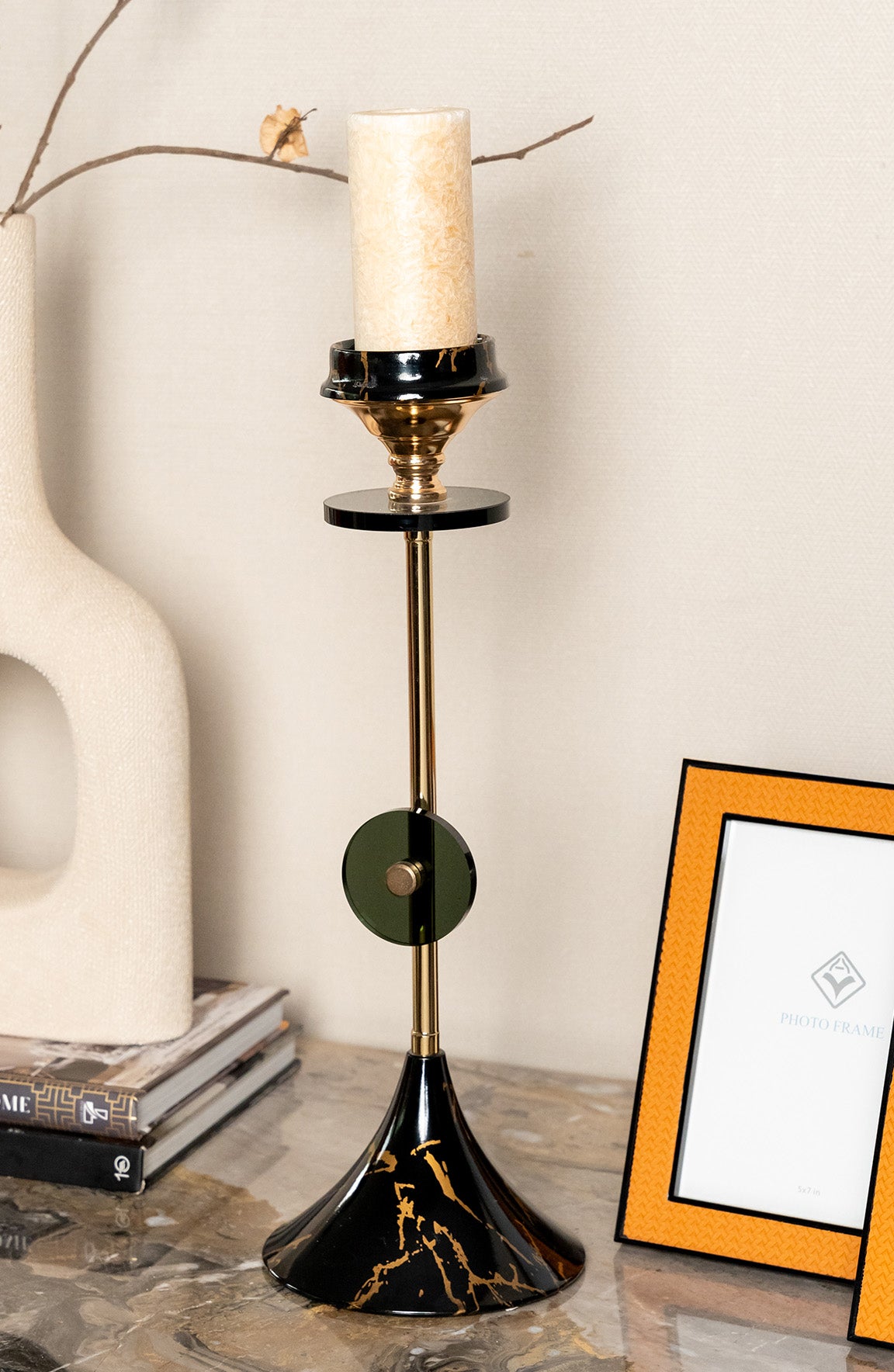 Louis Black Gold Metal Glass Candle Holder