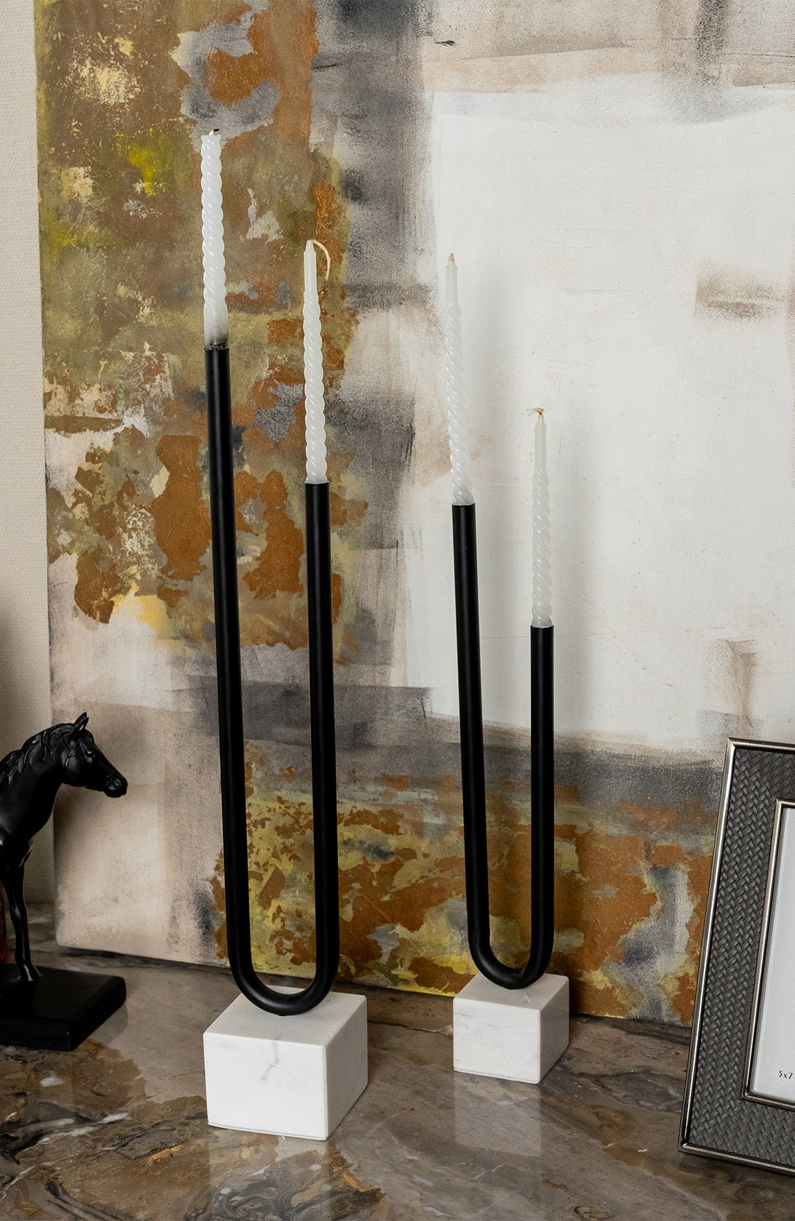 Tess Set Of 2 Black Ivory Metal Candle Holders