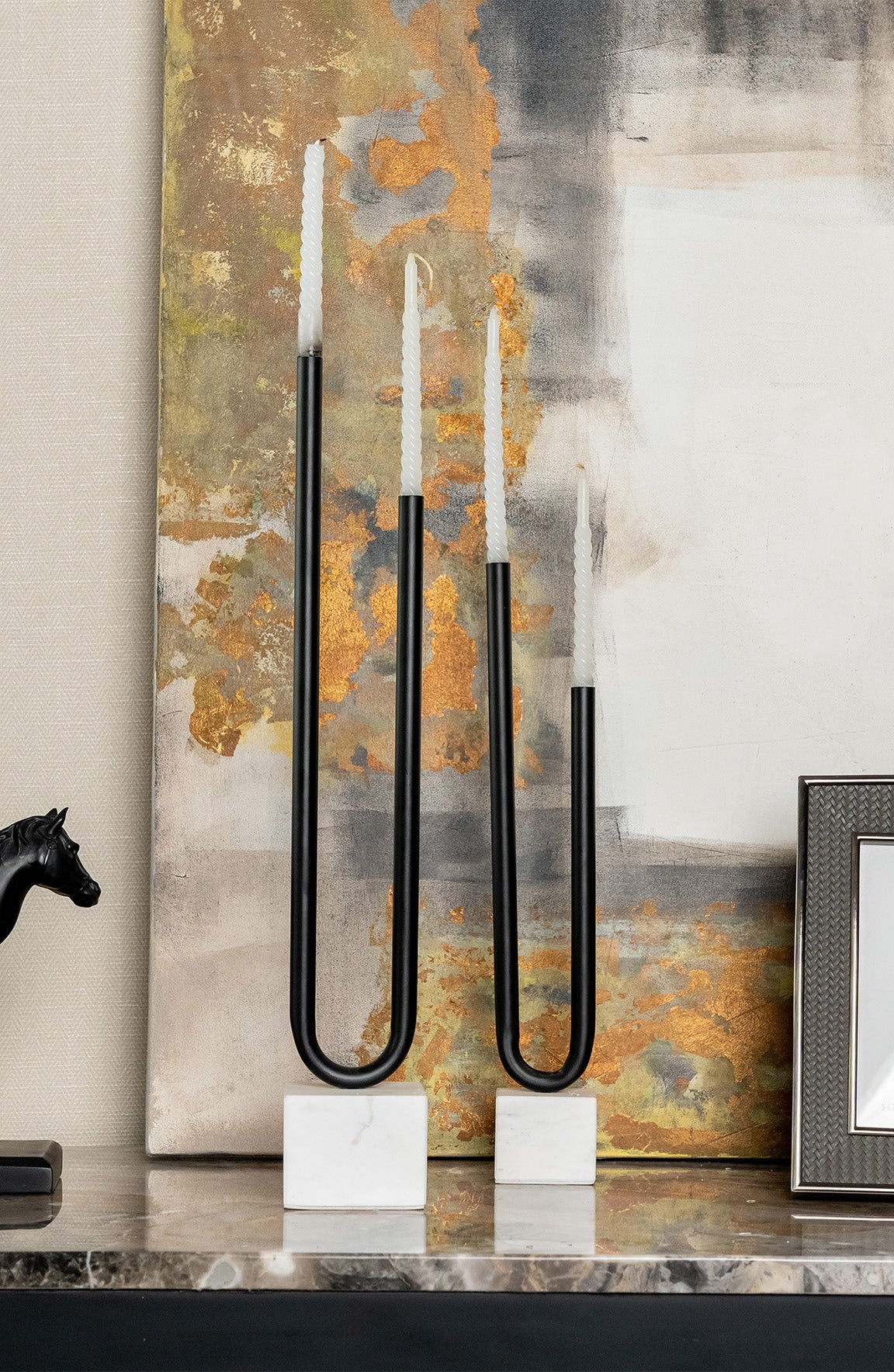 Tess Set Of 2 Black Ivory Metal Candle Holders