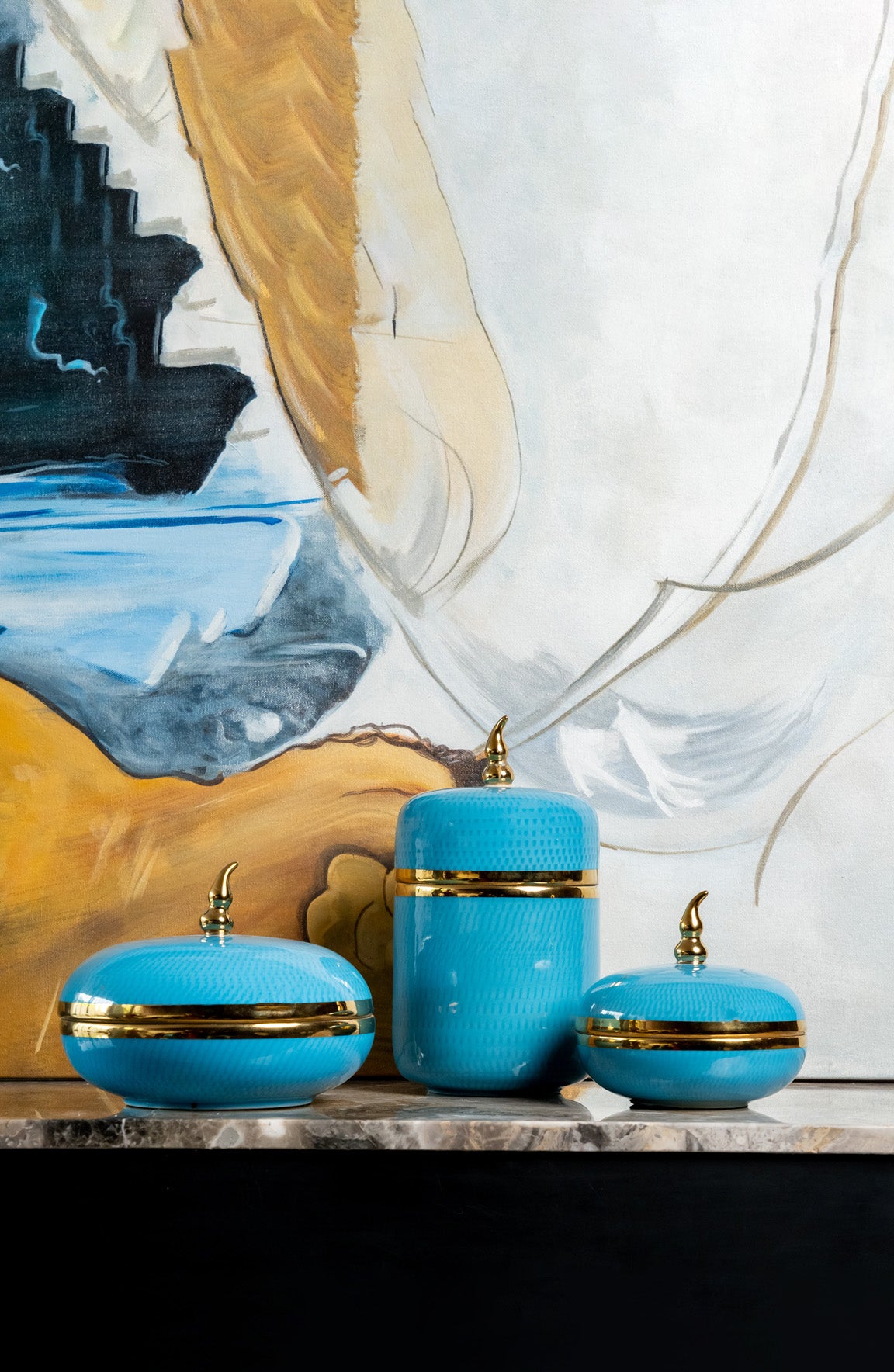 Rosa Fizori Blue Metal Bowl & Jar Set