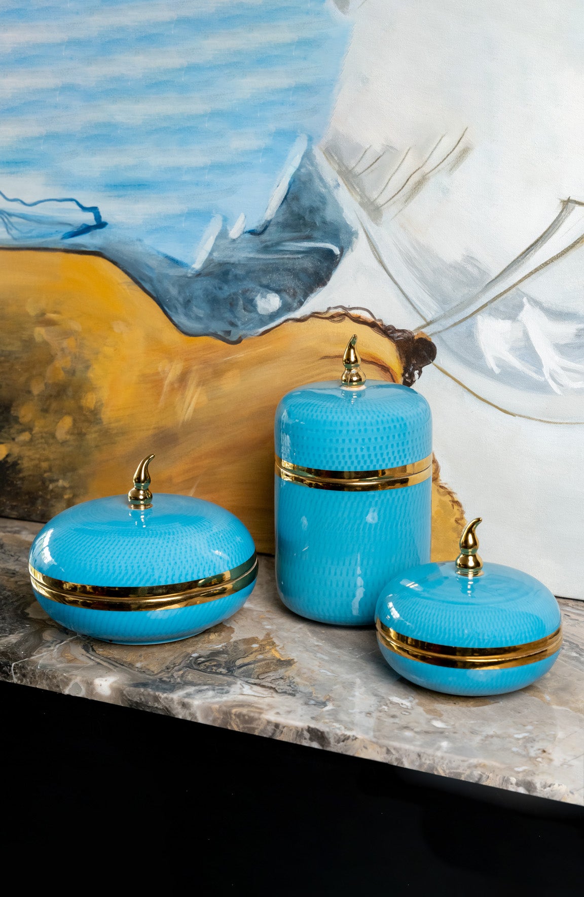 Rosa Fizori Blue Metal Bowl & Jar Set
