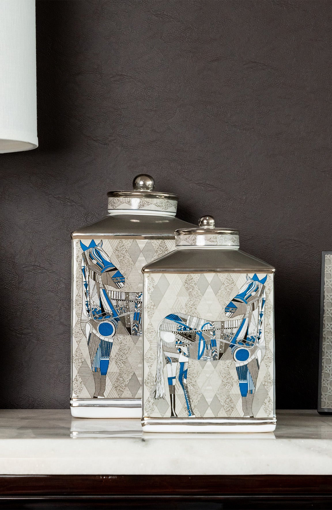 Caballo Horse Blue Grey Ceramic Jar Med