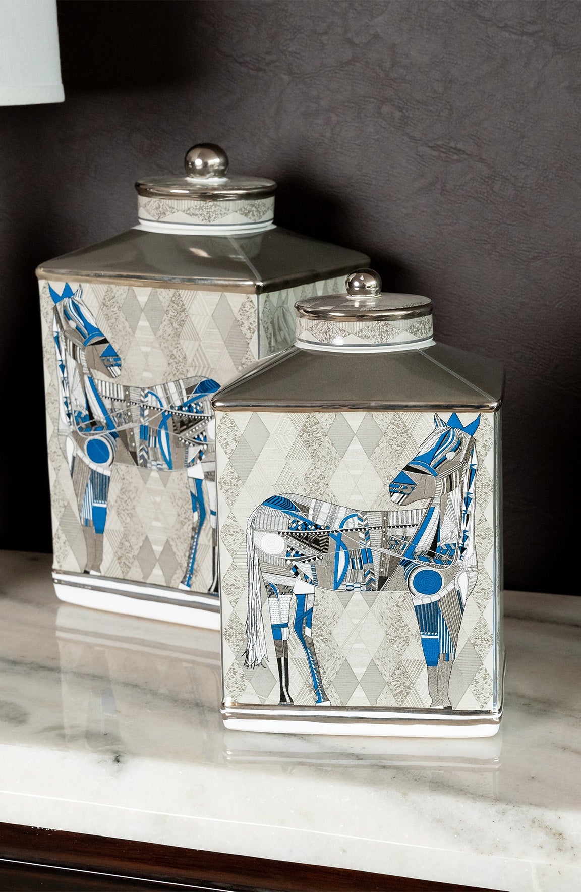 Caballo Horse Blue Grey Ceramic Jar Med