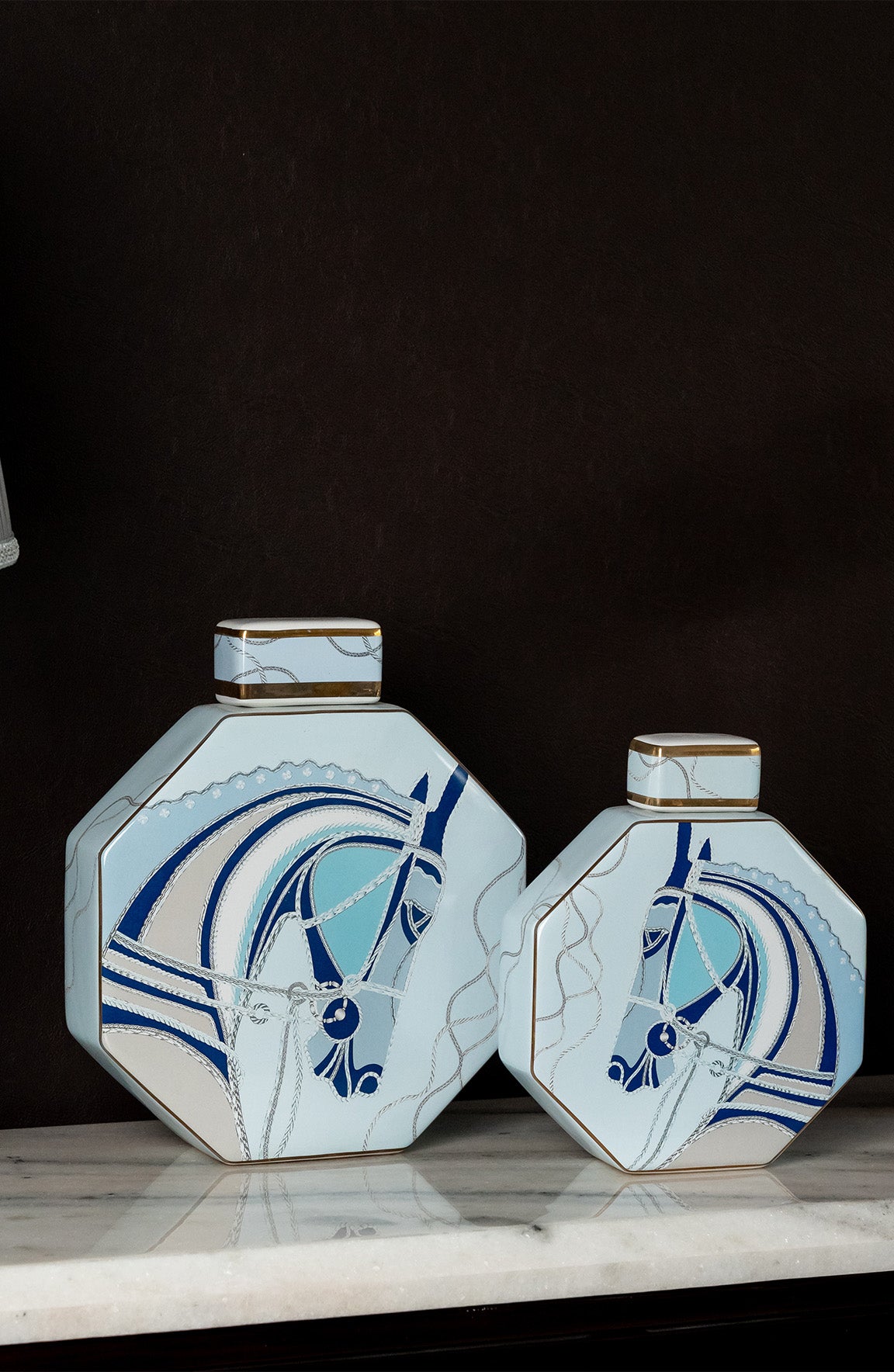 Cheval Octave Ivory Blue Ceramic Jar Med