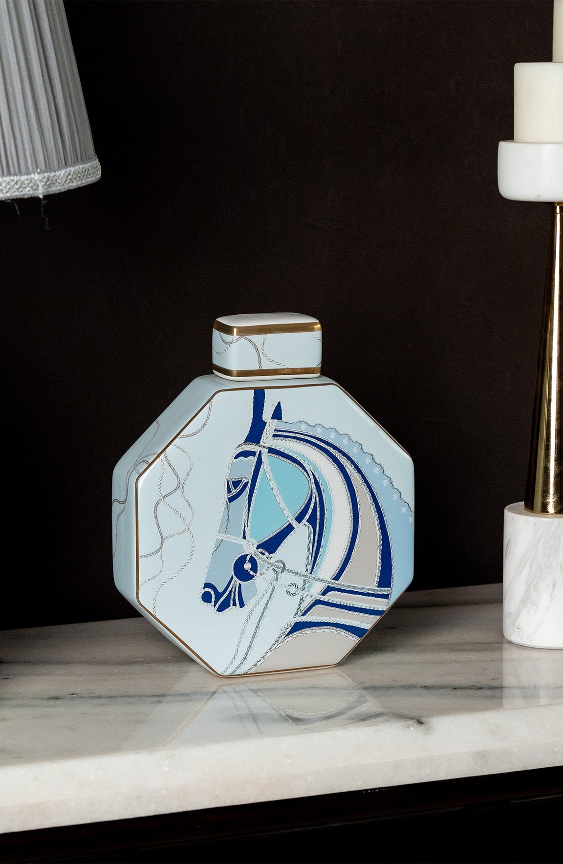 Cheval Octave Ivory Blue Ceramic Jar Med