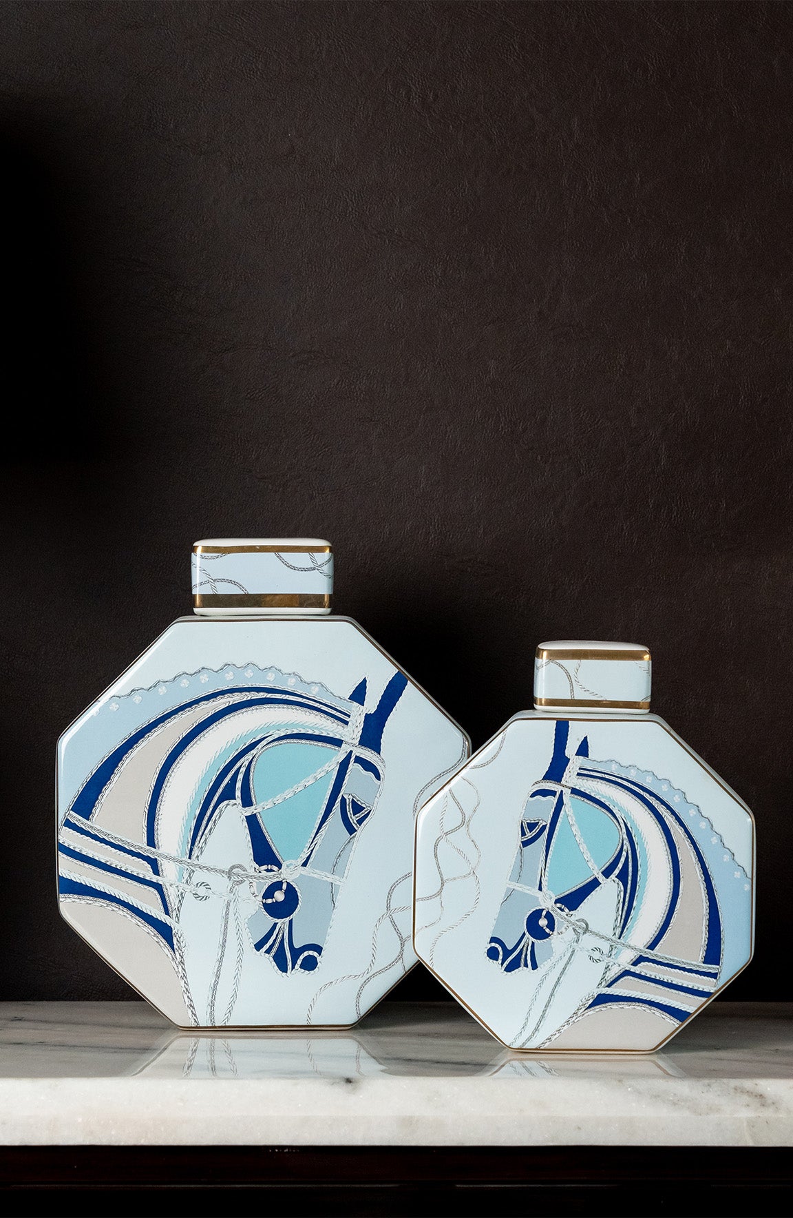 Cheval Octave Ivory Blue Ceramic Jar Med