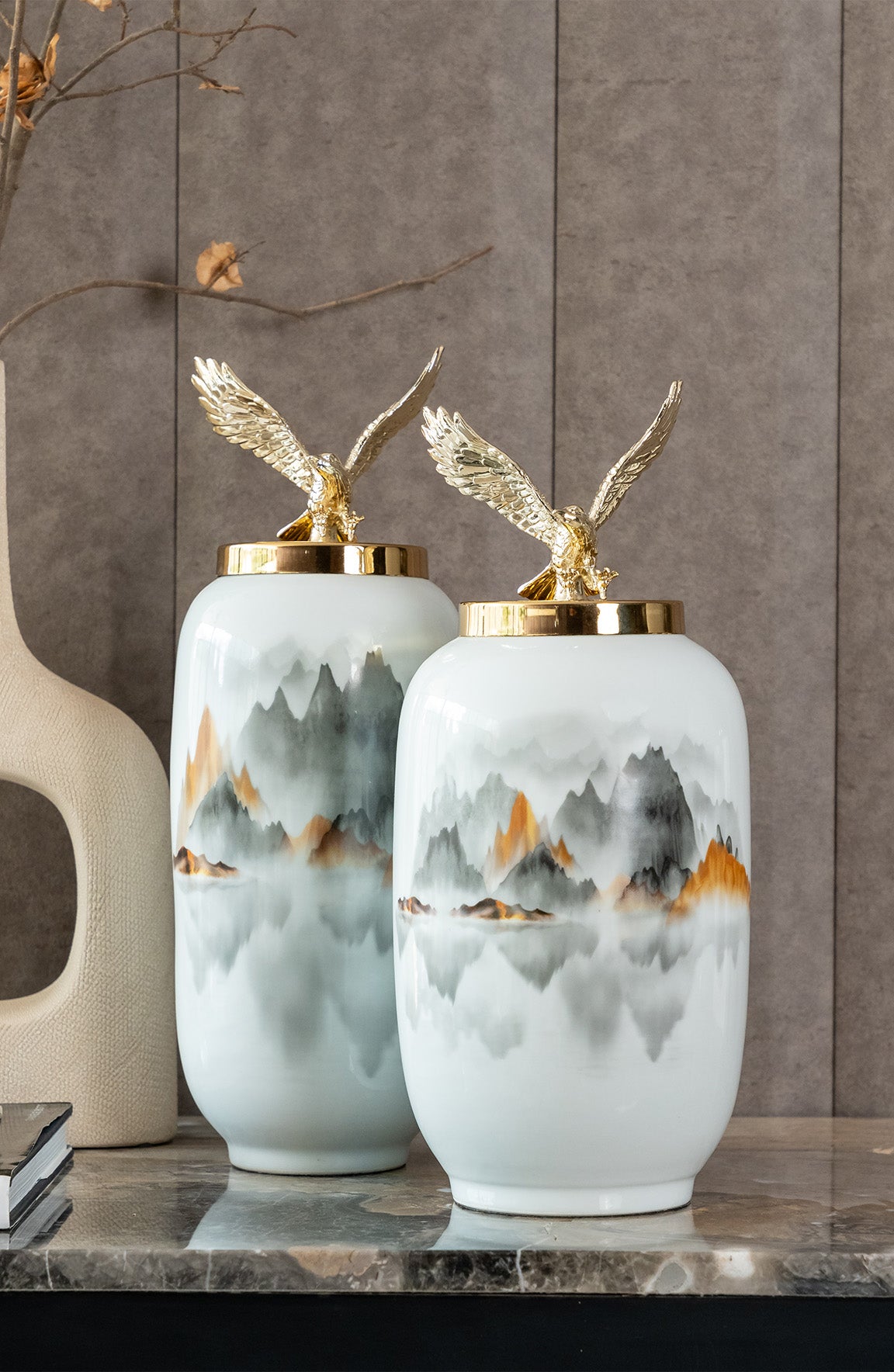 Eagle Perch Ivor Grey Gold Ceramic Jar Set