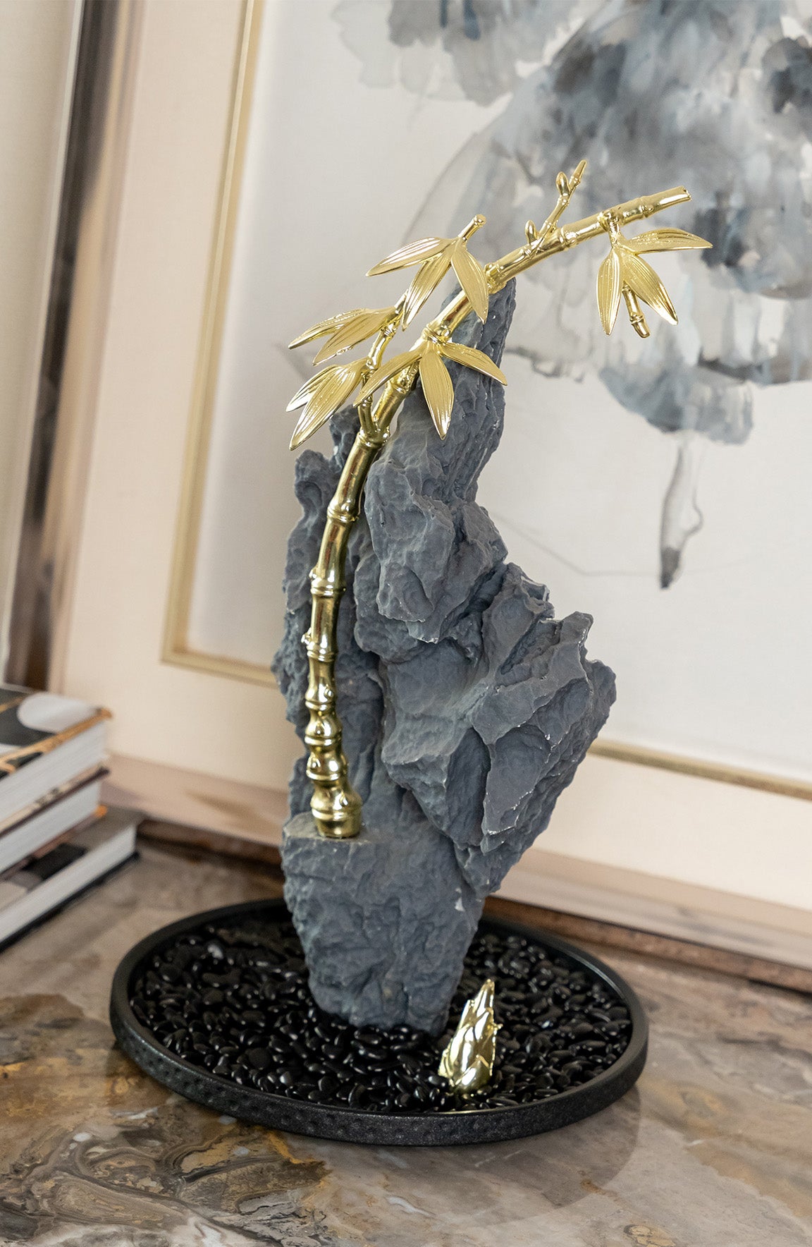 Bamboo Rock Resin+Ceramic+Zinc Alloy Crystal Metal Merge Decor Object