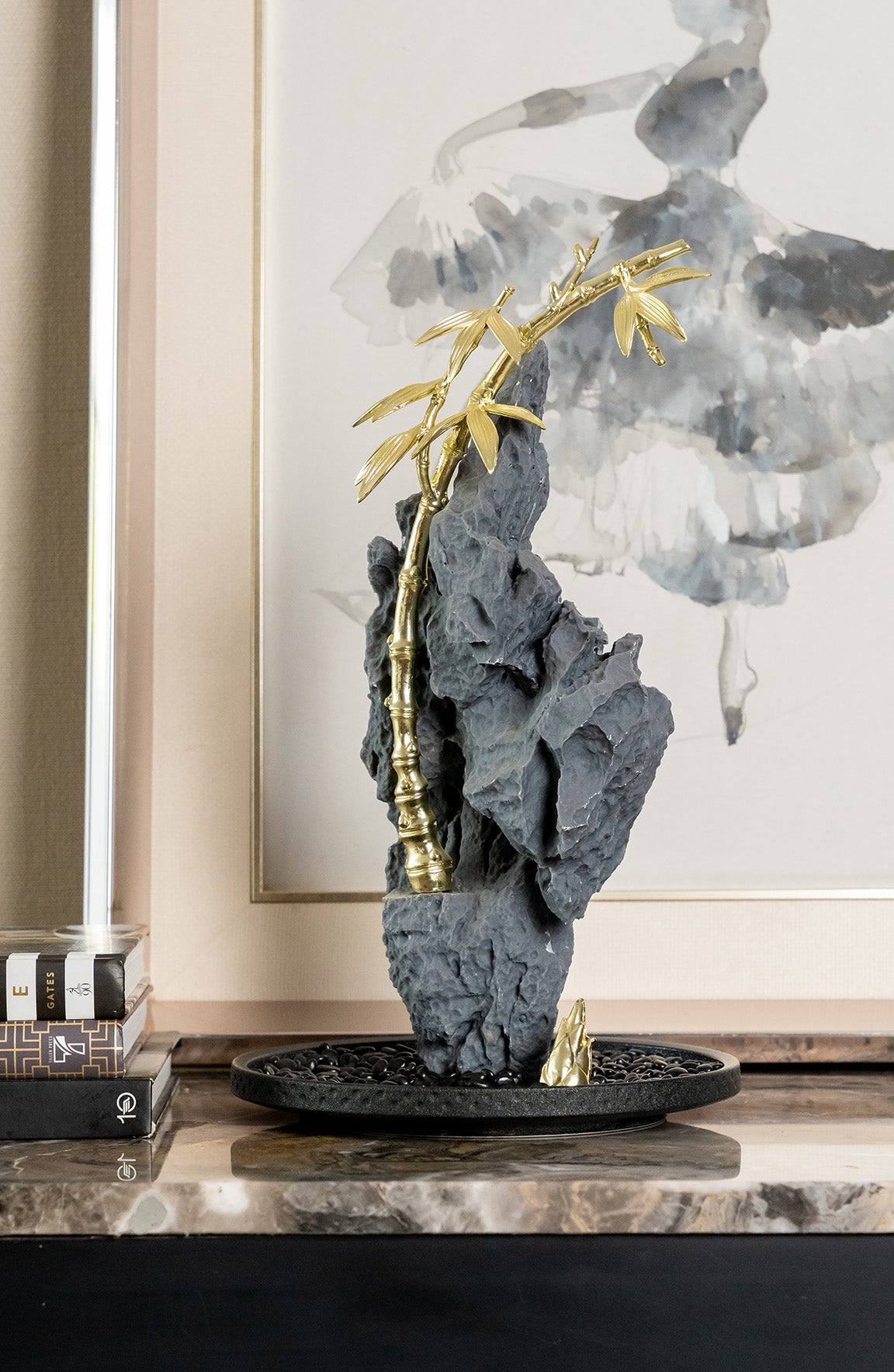 Bamboo Rock Resin+Ceramic+Zinc Alloy Crystal Metal Merge Decor Object