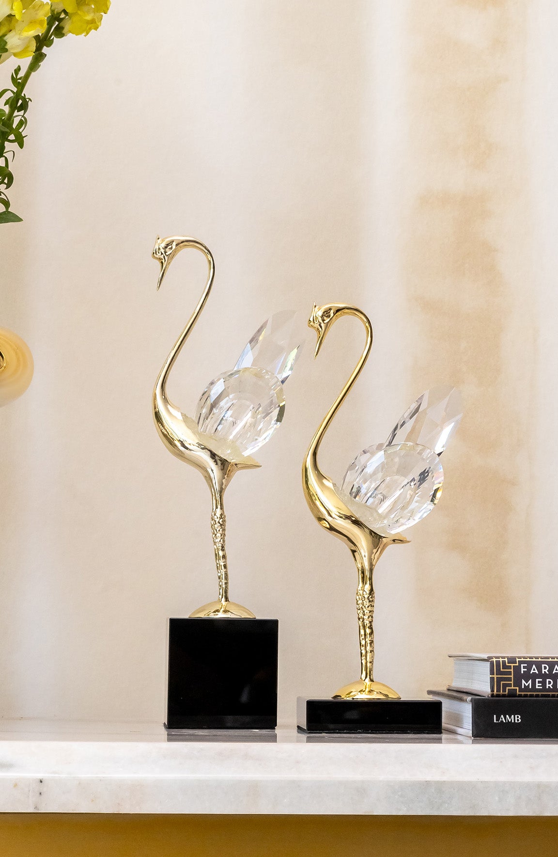 Schwan Pair Crystal Metal Merger Decor Object