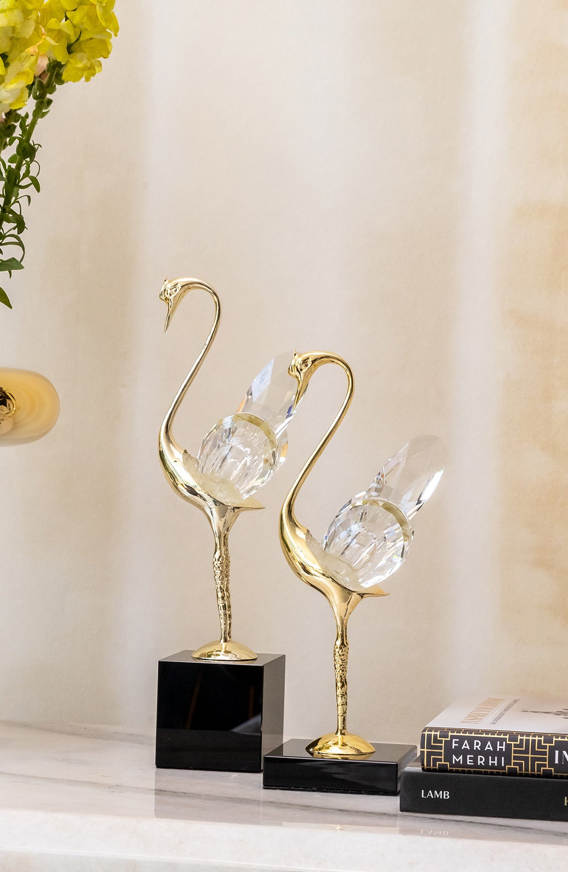 Schwan Pair Crystal Metal Merger Decor Object