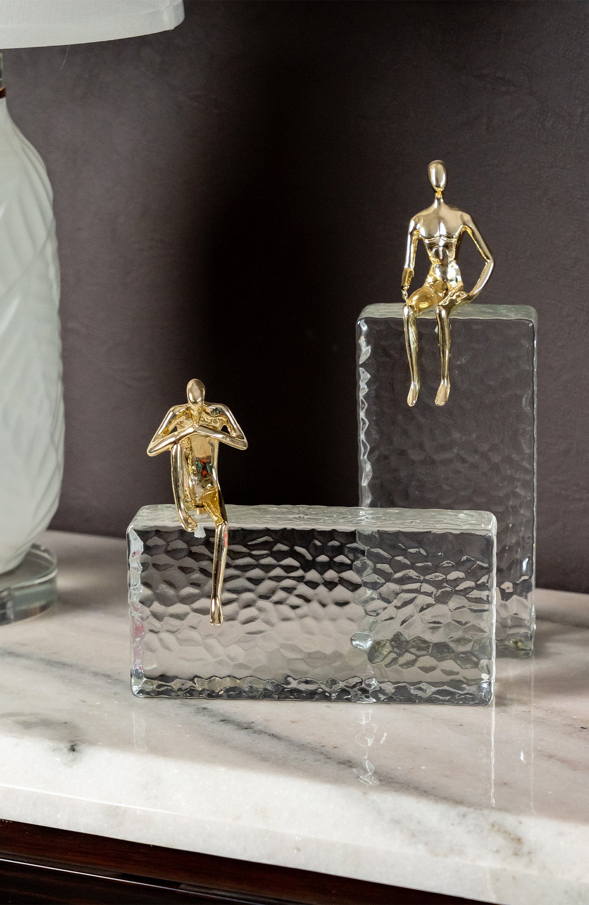 Midas Men On Crystal Set Of 2 Crystal Metal Merge Decor Object