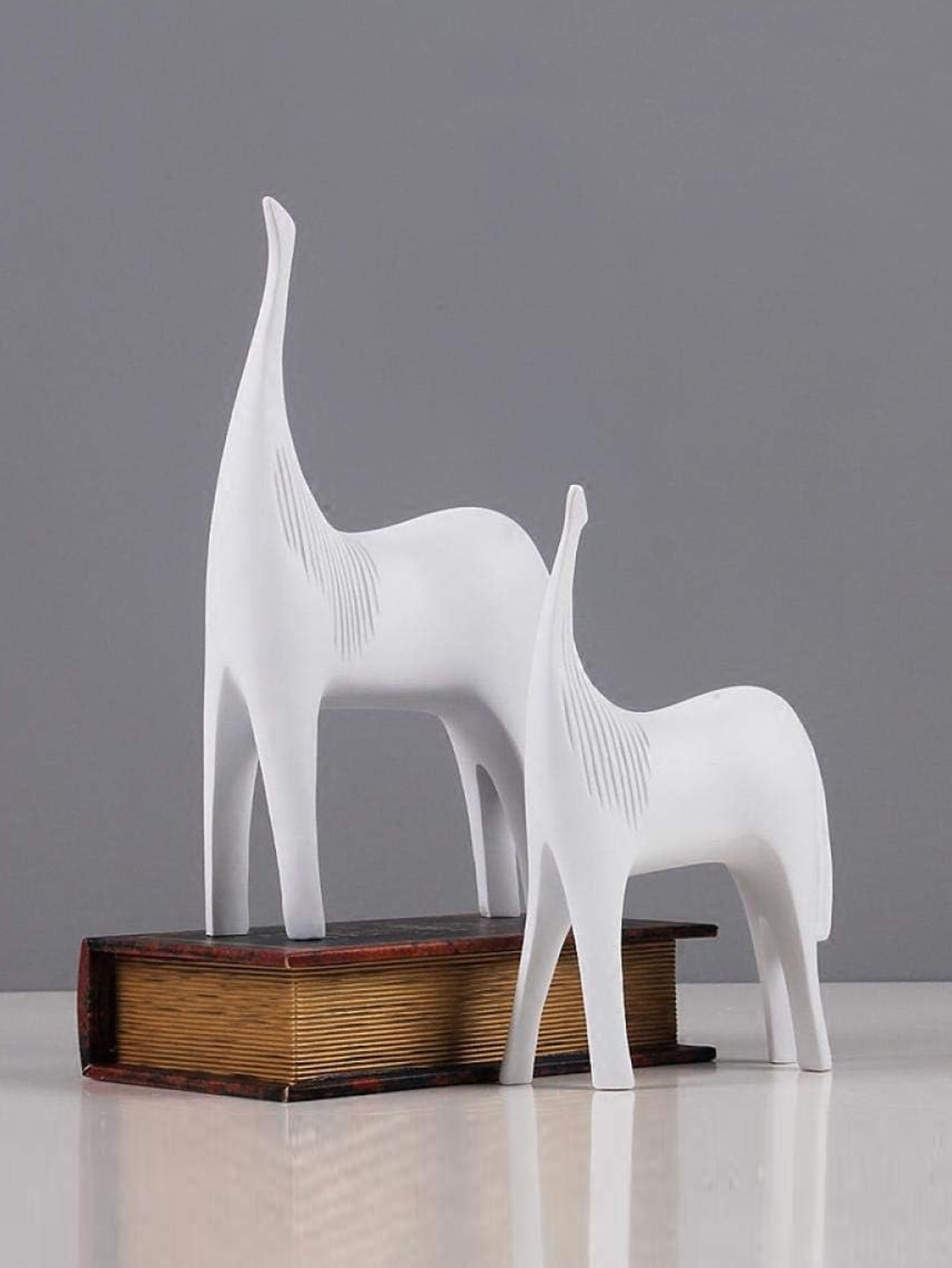 Abstract Giraffe Set 2 White Ceramic Animal Figurines Decor Object