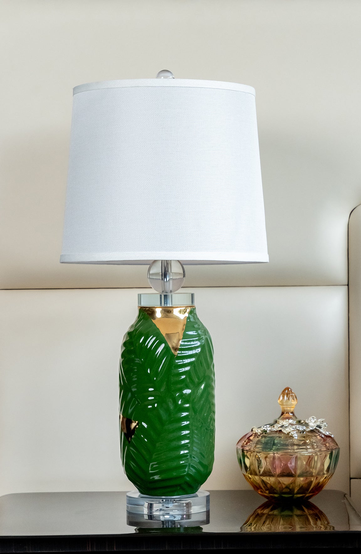 Aiden 20" Green Leaf Texture Ceramic Table Lamp