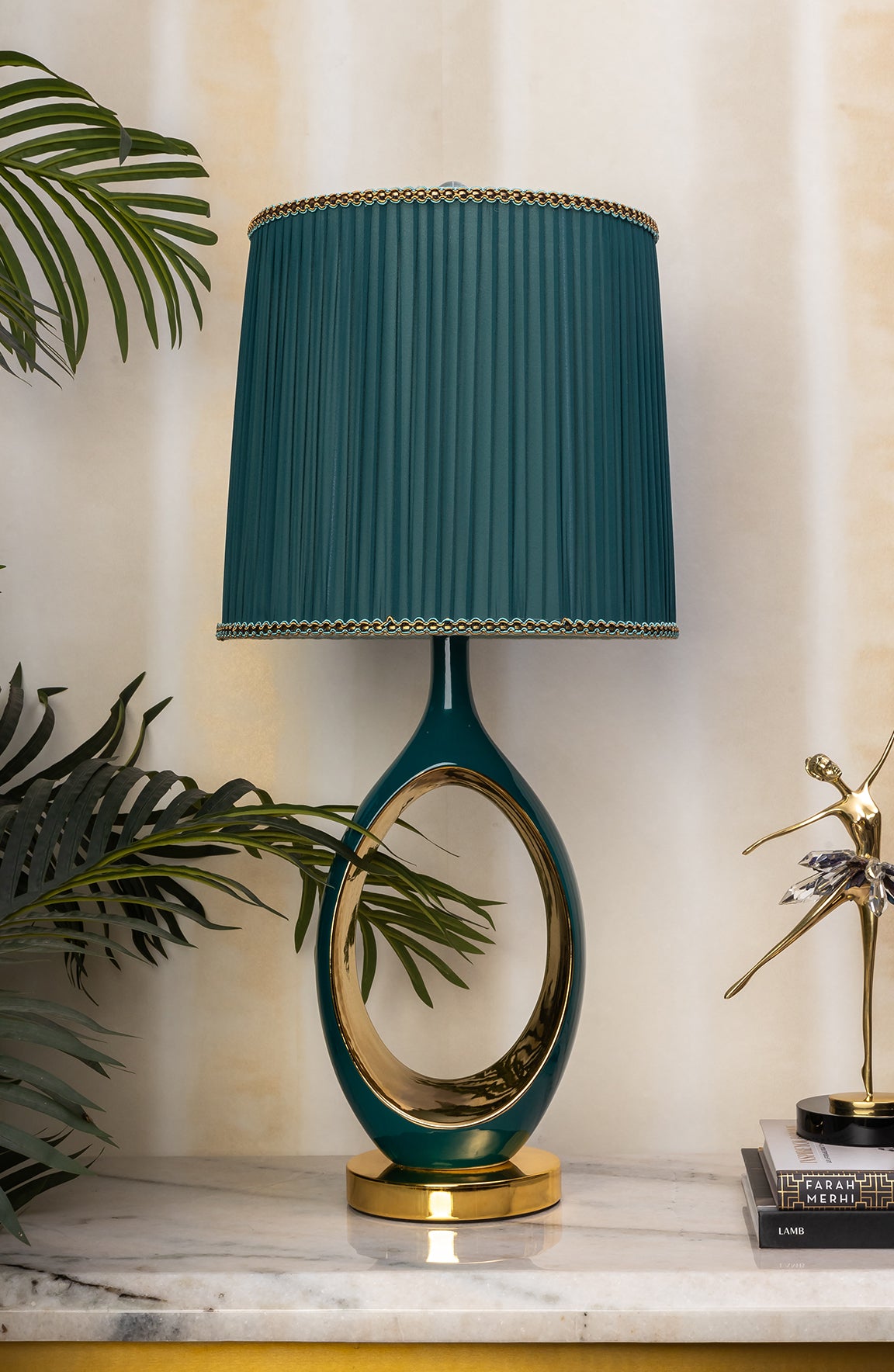 Noah Oval Green Gold Ceramic Table Lamp