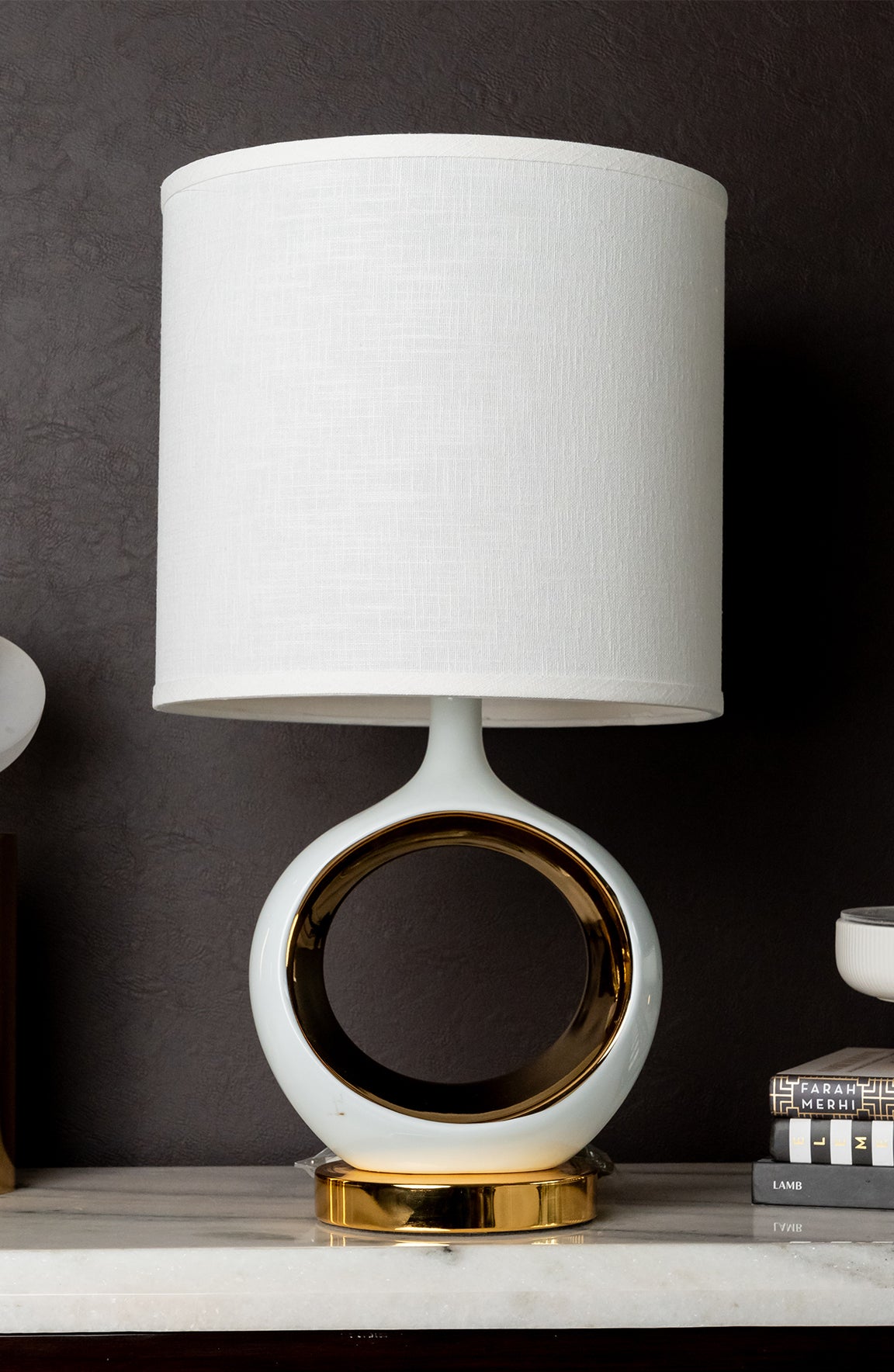 Noah Round Ivory Gold Ceramic Table Lamp