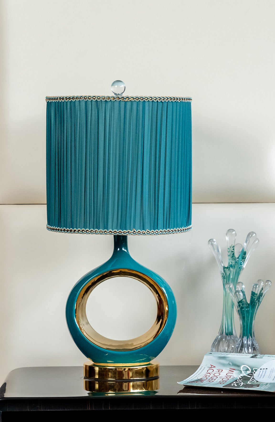 Noah Round Green Gold Ceramic Table Lamp