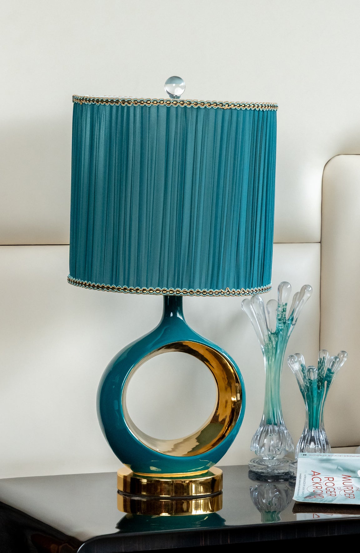 Noah Round Green Gold Ceramic Table Lamp