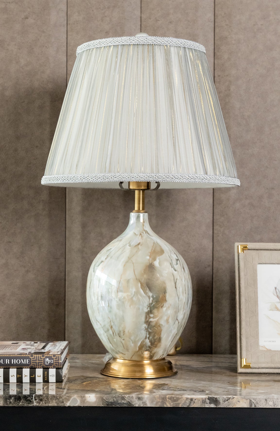 James Ivory Gold Ceramic Marble Texture Ceramic Table Lamp