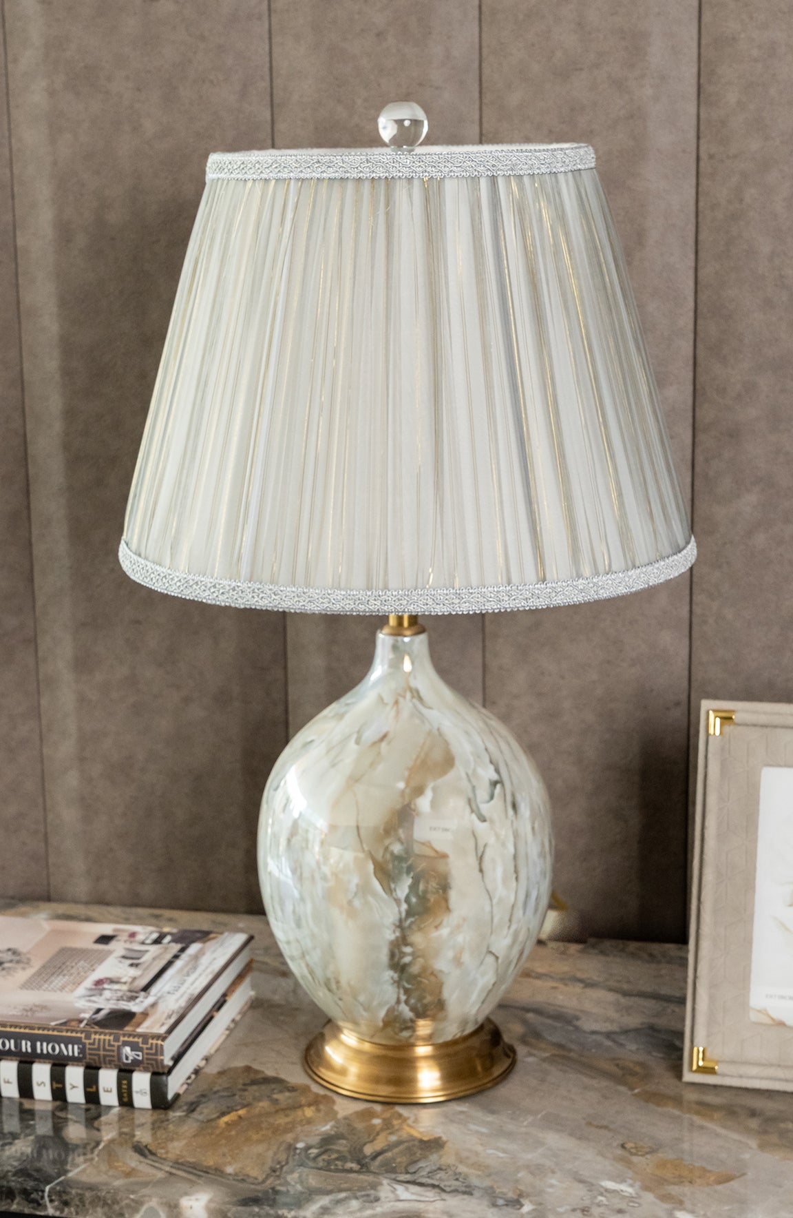 James Ivory Gold Ceramic Marble Texture Ceramic Table Lamp